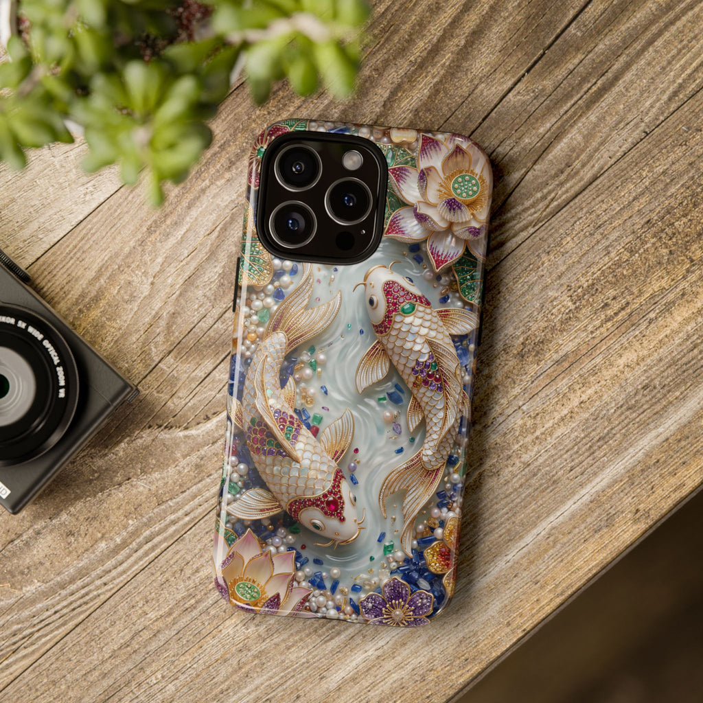 Koi Pond Tough iPhone Case | Ornamental Lotus & Koi Fish Protective Cover