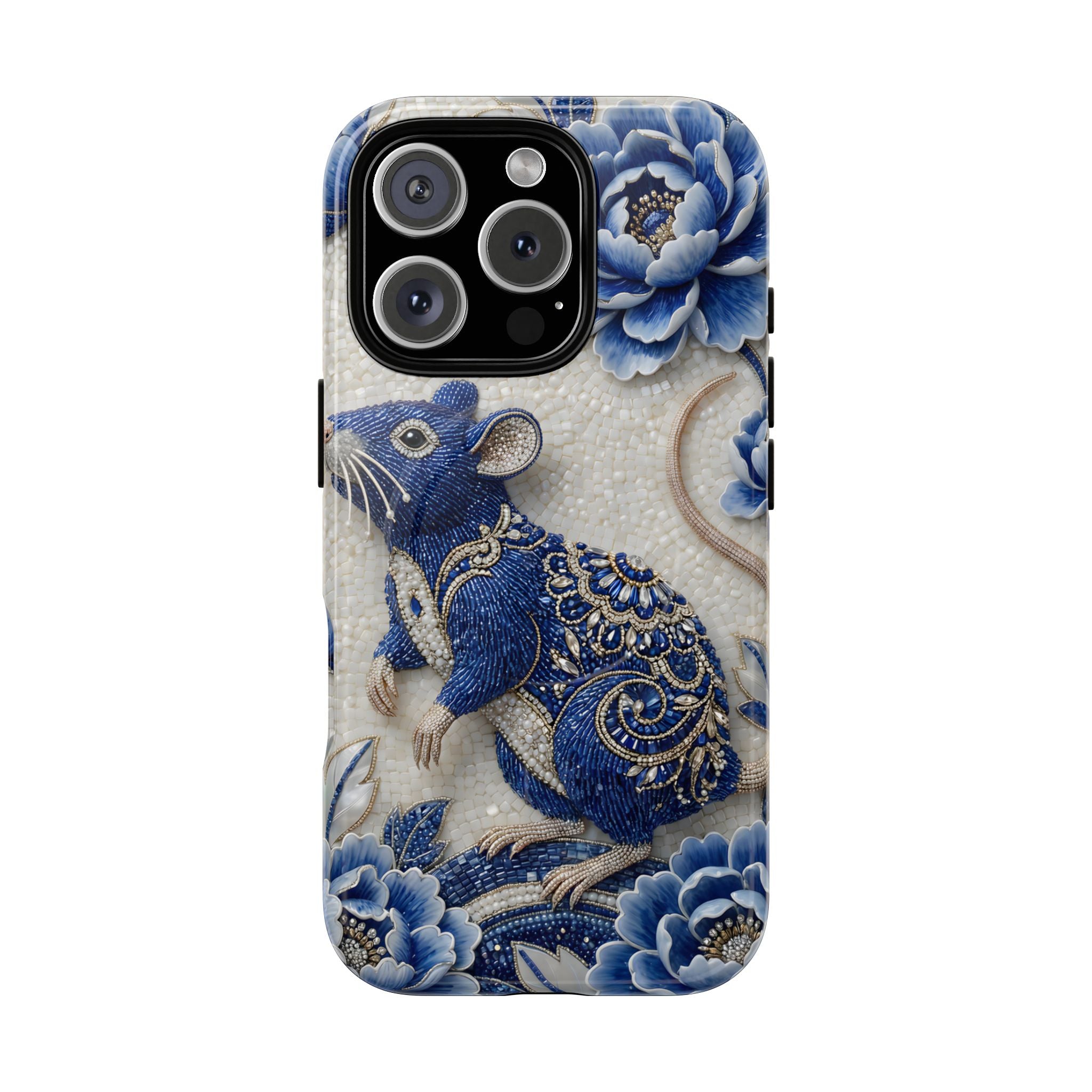 Asian Zodiac Rat MagSafe iPhone Case | Blue & White Porcelain Art Slim Protective iPhone Case | Year of the Rat Gift