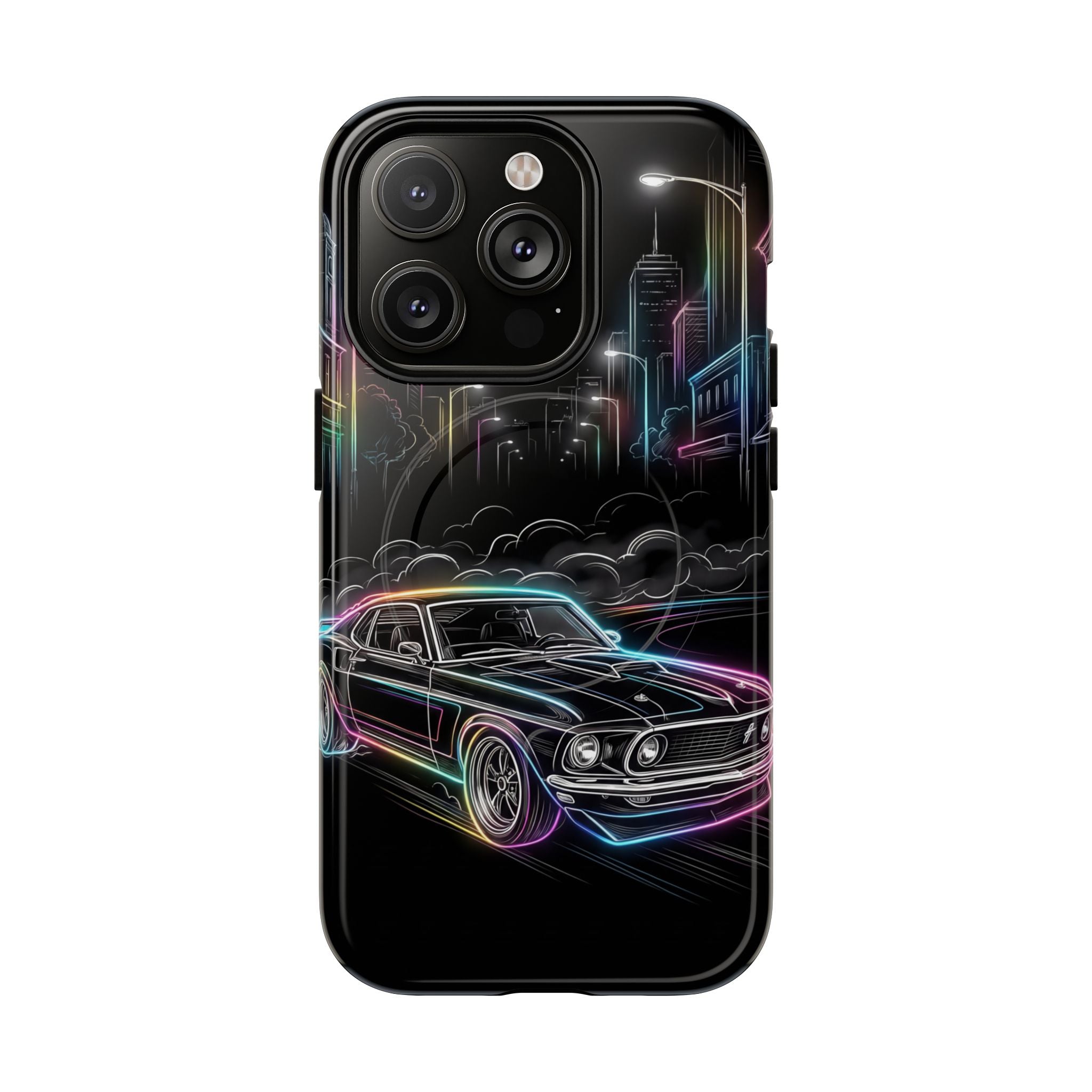 Neon Muscle Car MagSafe iPhone Case | Retro City Nightscape