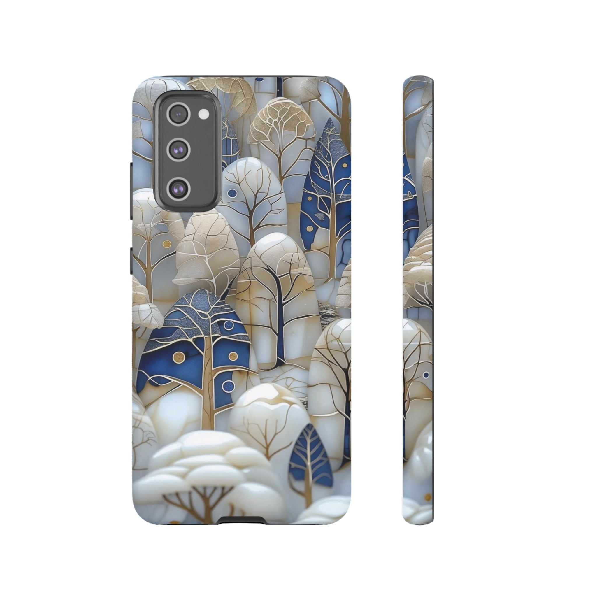 Blue Gold Winter Forest Samsung Galaxy Case — Elegant Tree Pattern Tough Case