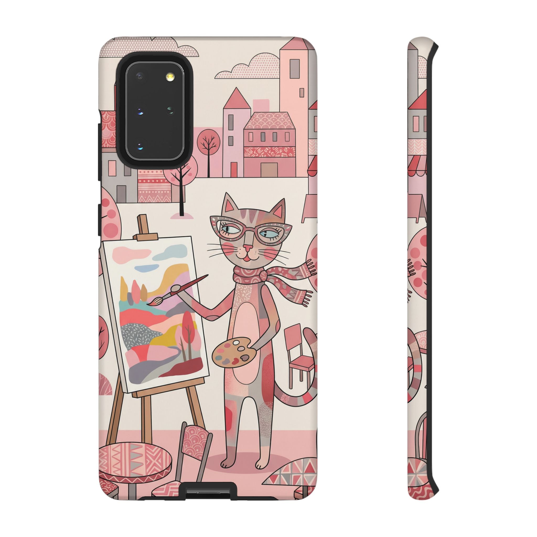 Artistic Cat Samsung Galaxy Phone Case | Painter Kitty Illustration Tough Case