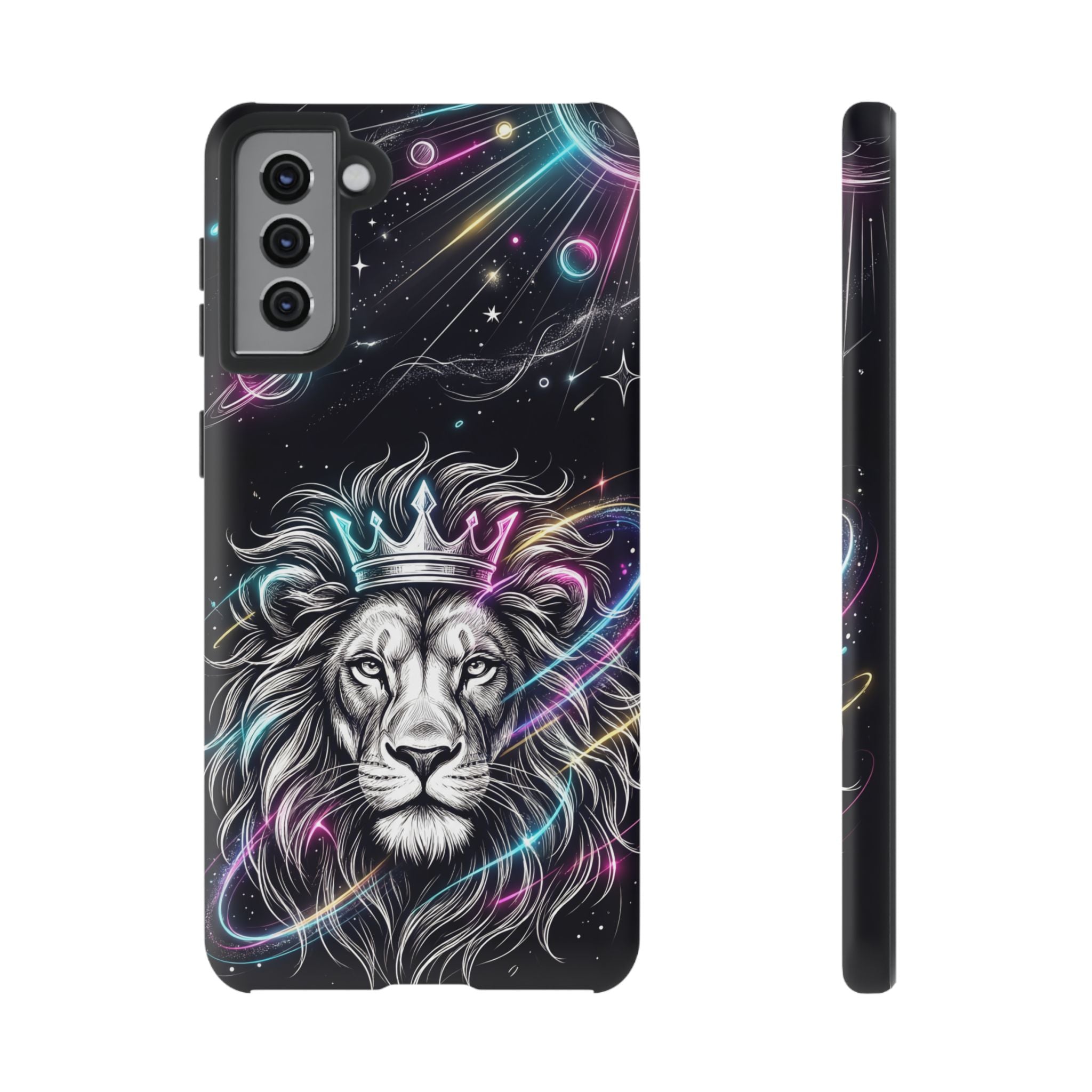 Galaxy Lion Samsung Galaxy Phone Case | Neon Crowned Lion Protective Case