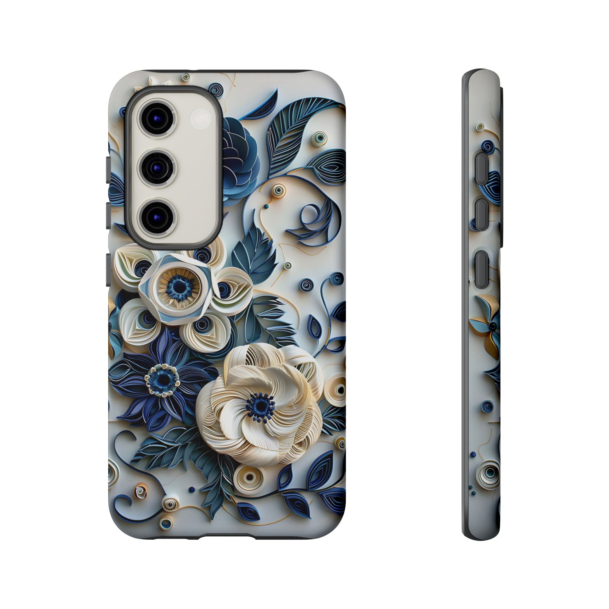 Floral Quilled Art Samsung Galaxy Case — Blue & Cream Decorative Protection