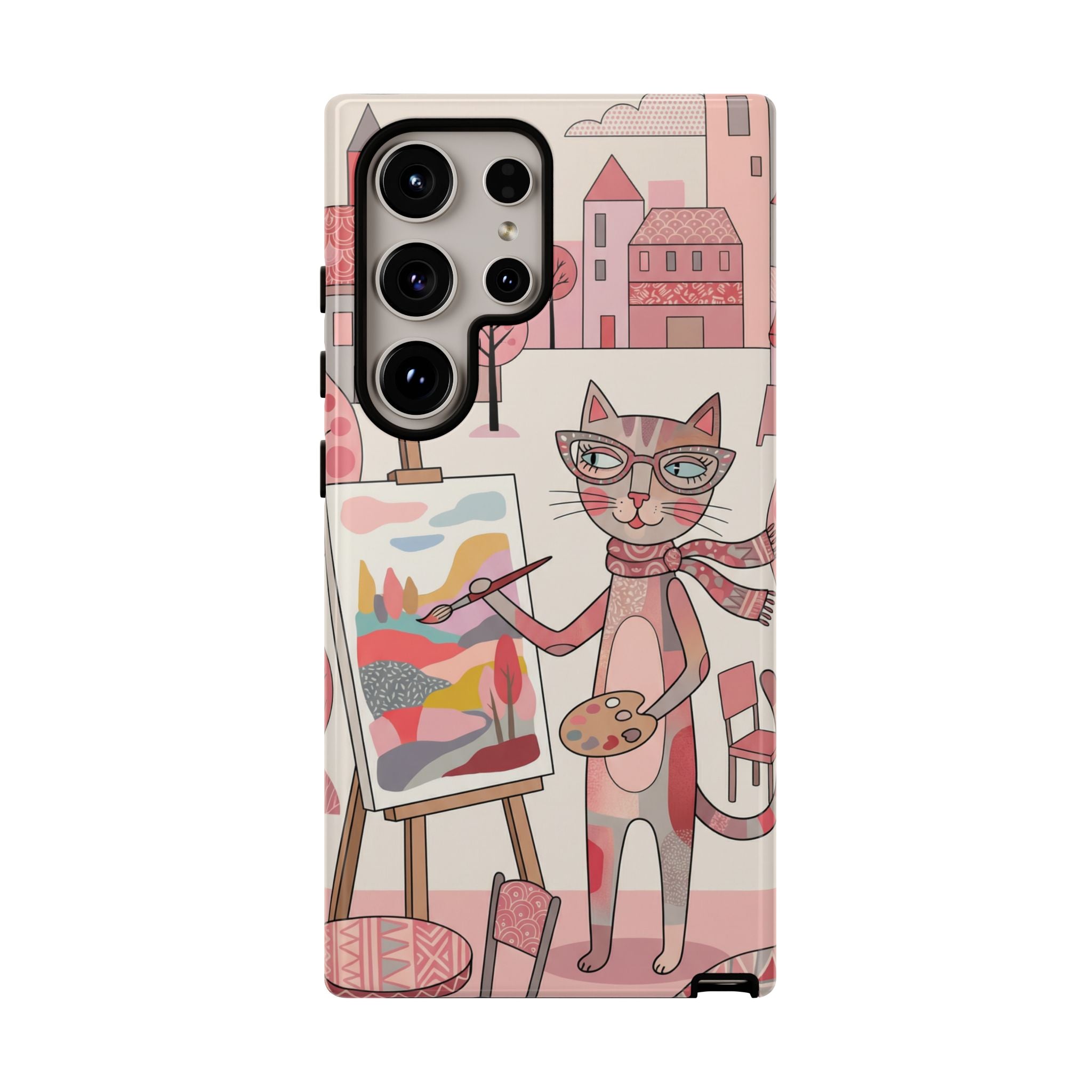 Artistic Cat Samsung Galaxy Phone Case | Painter Kitty Illustration Tough Case