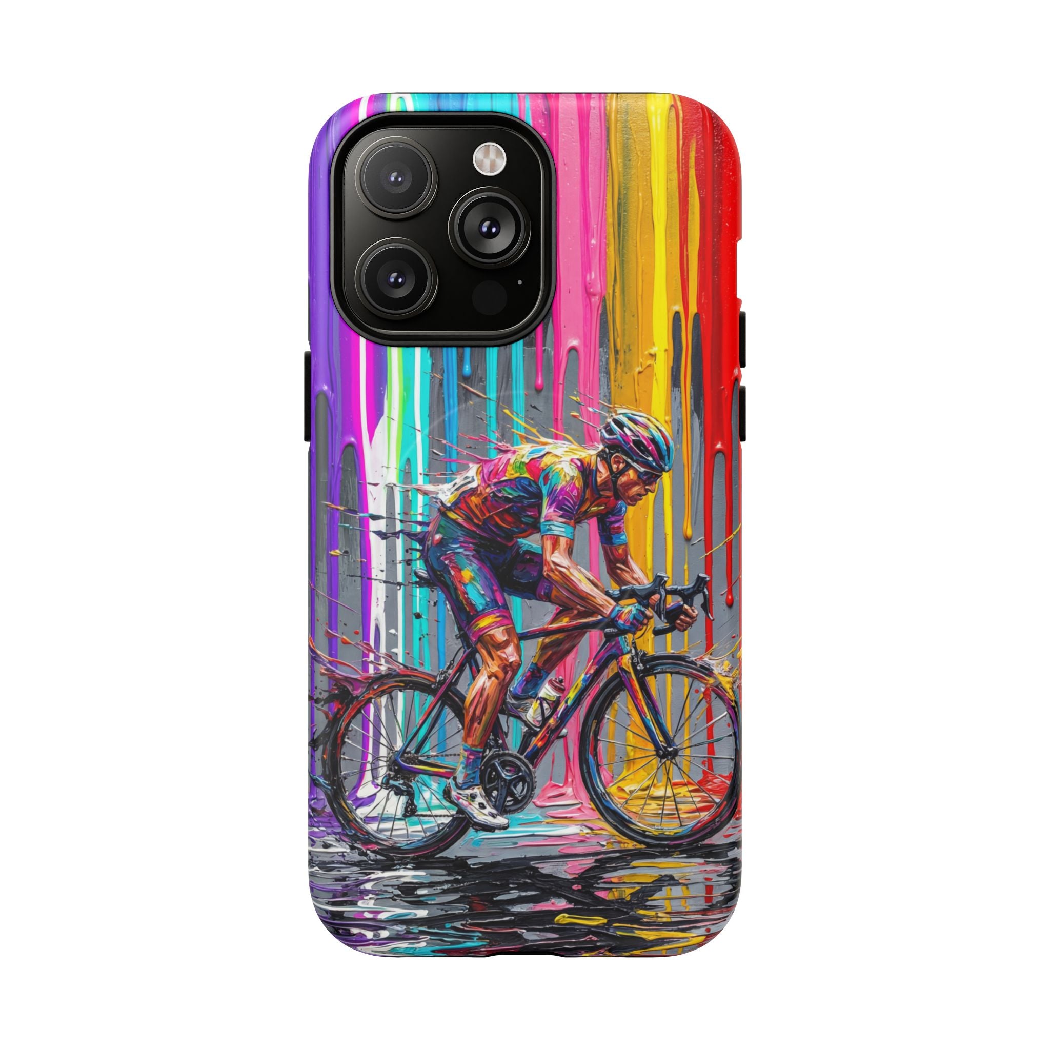 Cyclist Art MagSafe iPhone Case | Colourful Drip Painting Tough Cases