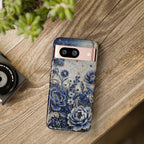 Blue Floral Moon Google Pixel Phone Case | Vintage Botanical Night Sky Protective Case