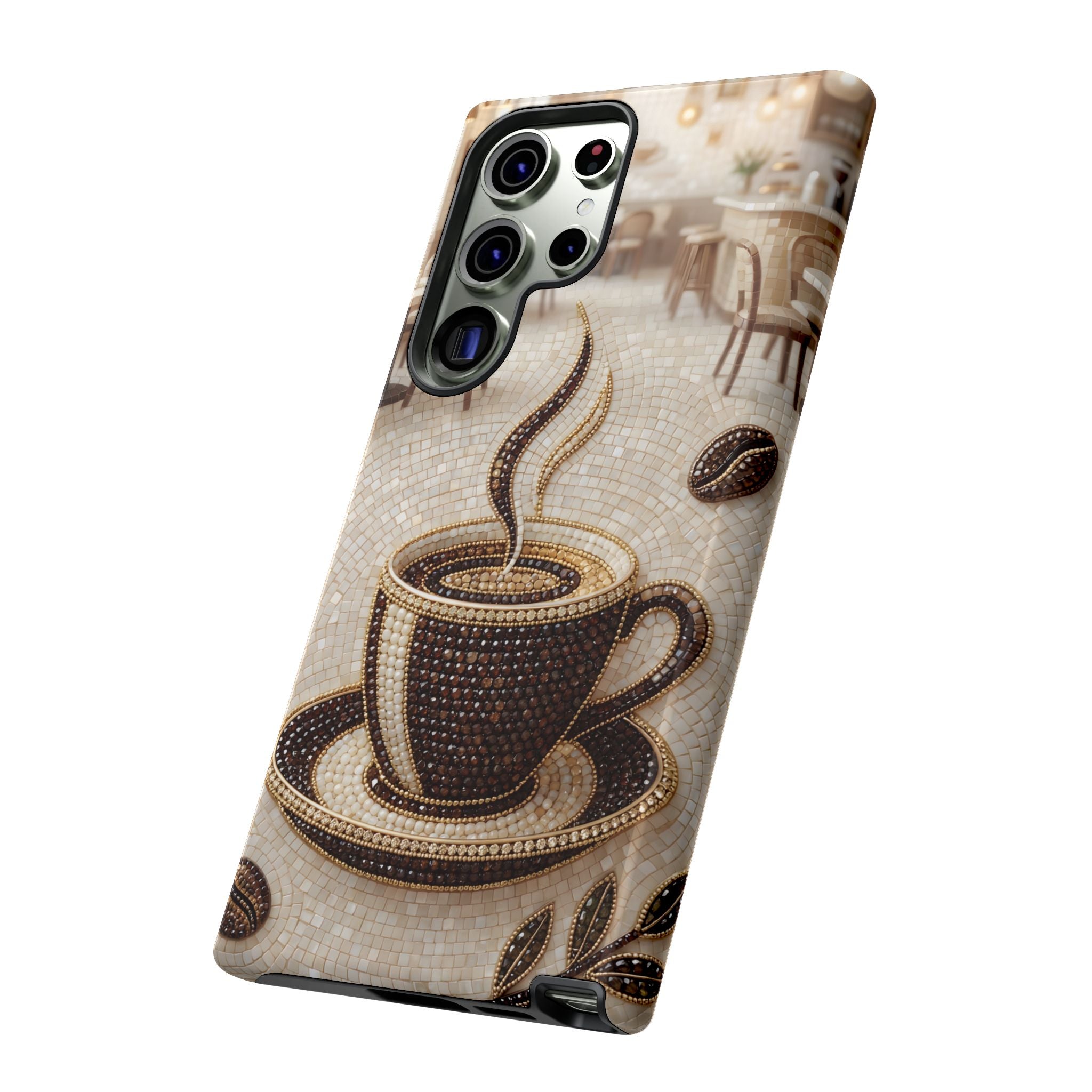 Coffee Mosaic Samsung Galaxy Phone Case - Steaming Cup Cafe Design