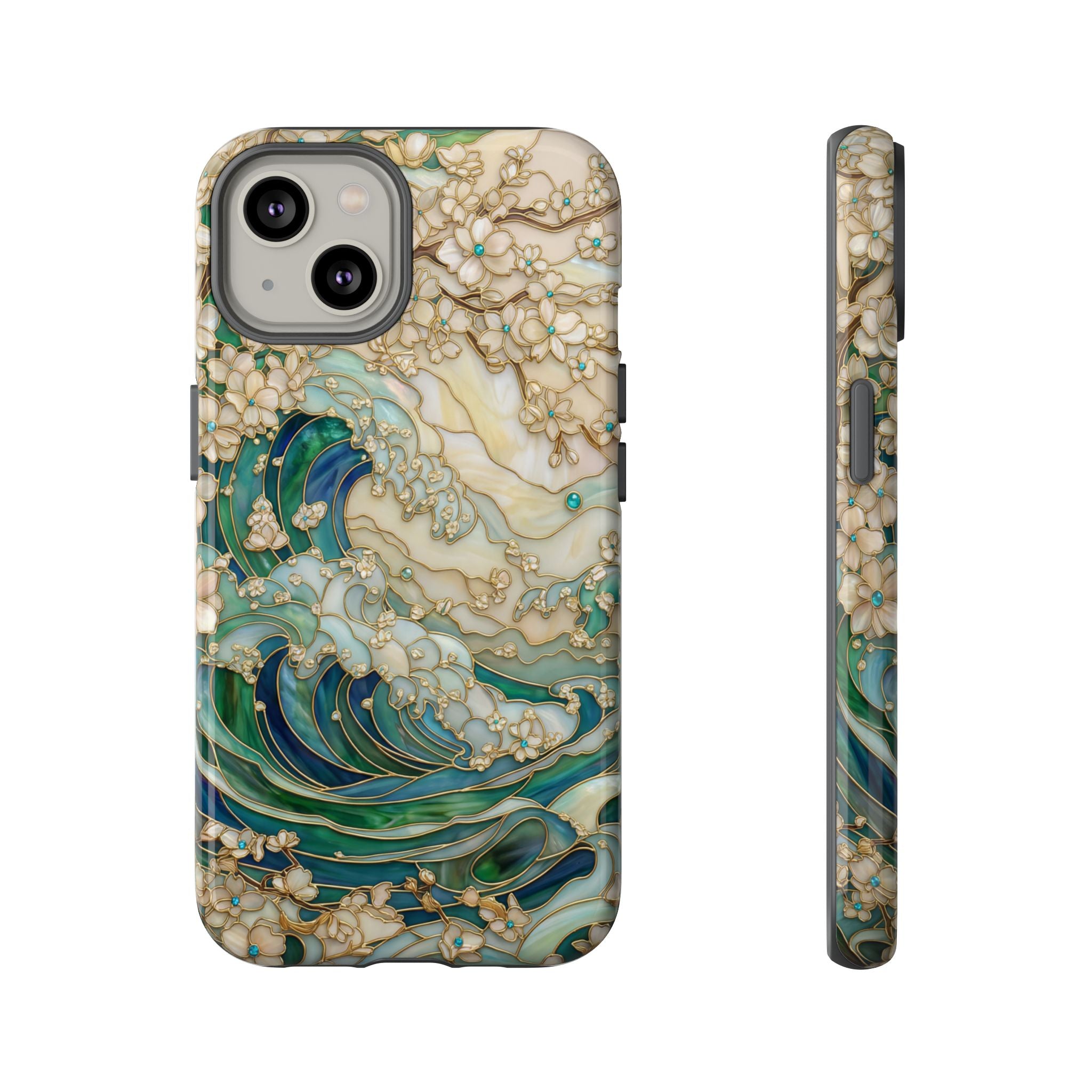 Elegant Ocean Wave Floral Art iPhone Case