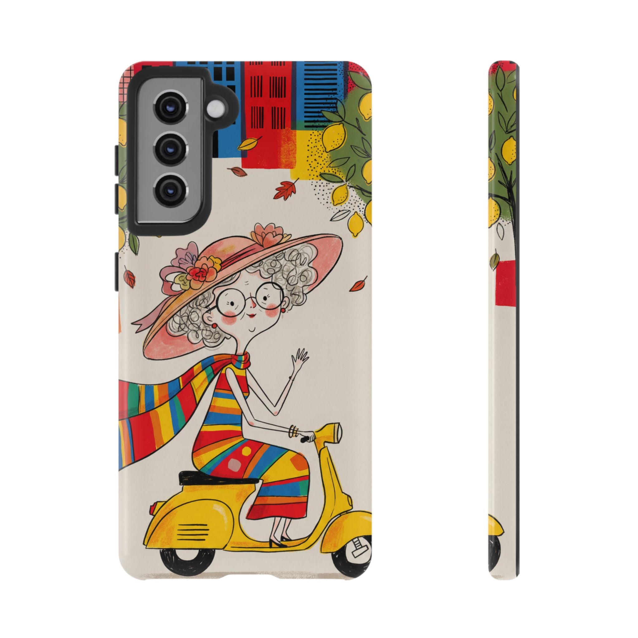 Vintage Scooter Granny Samsung Galaxy Phone Case | Colourful Retro Elderly Lady Design
