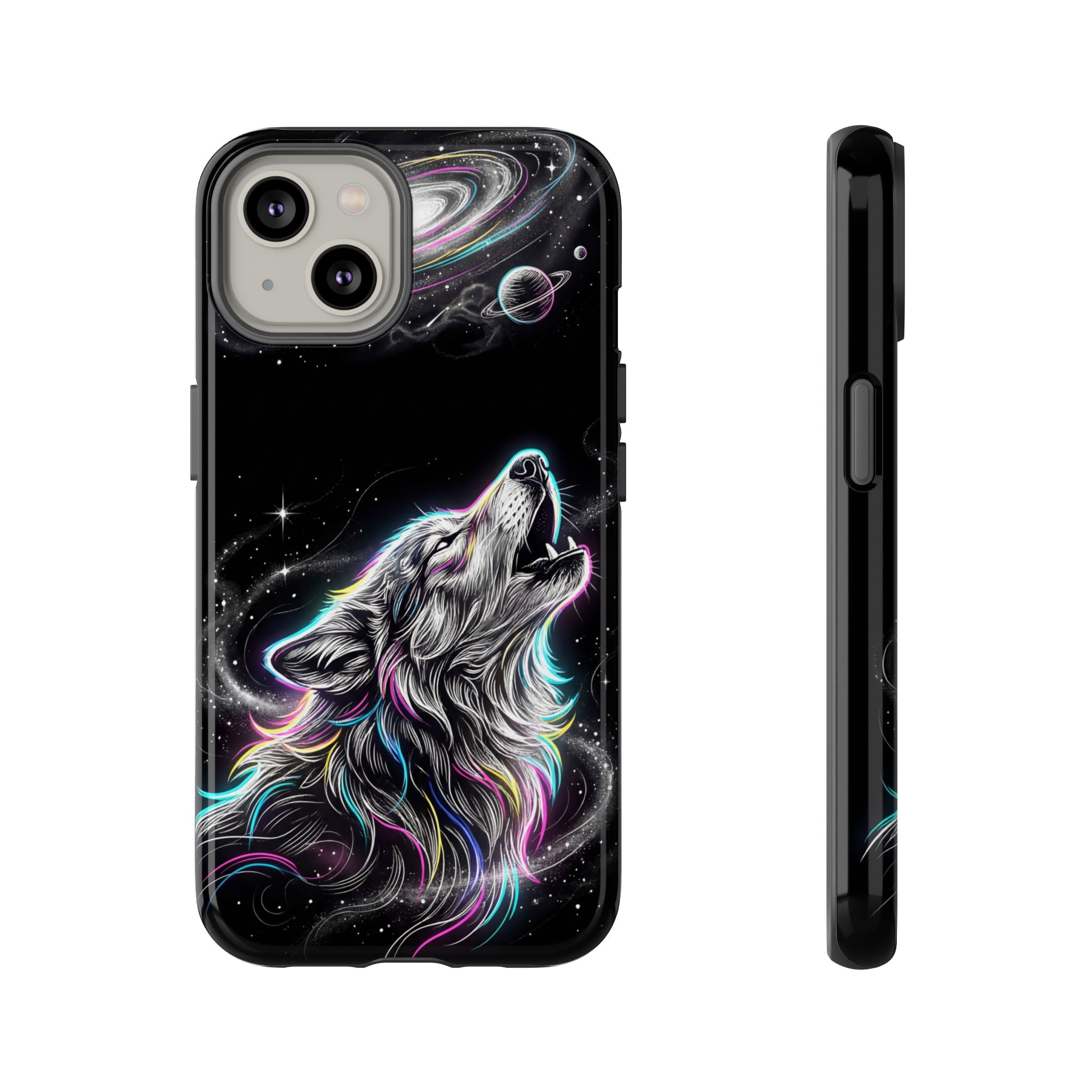Wolf Galaxy Tough iPhone Case | Colorful Howling Wolf Space Design