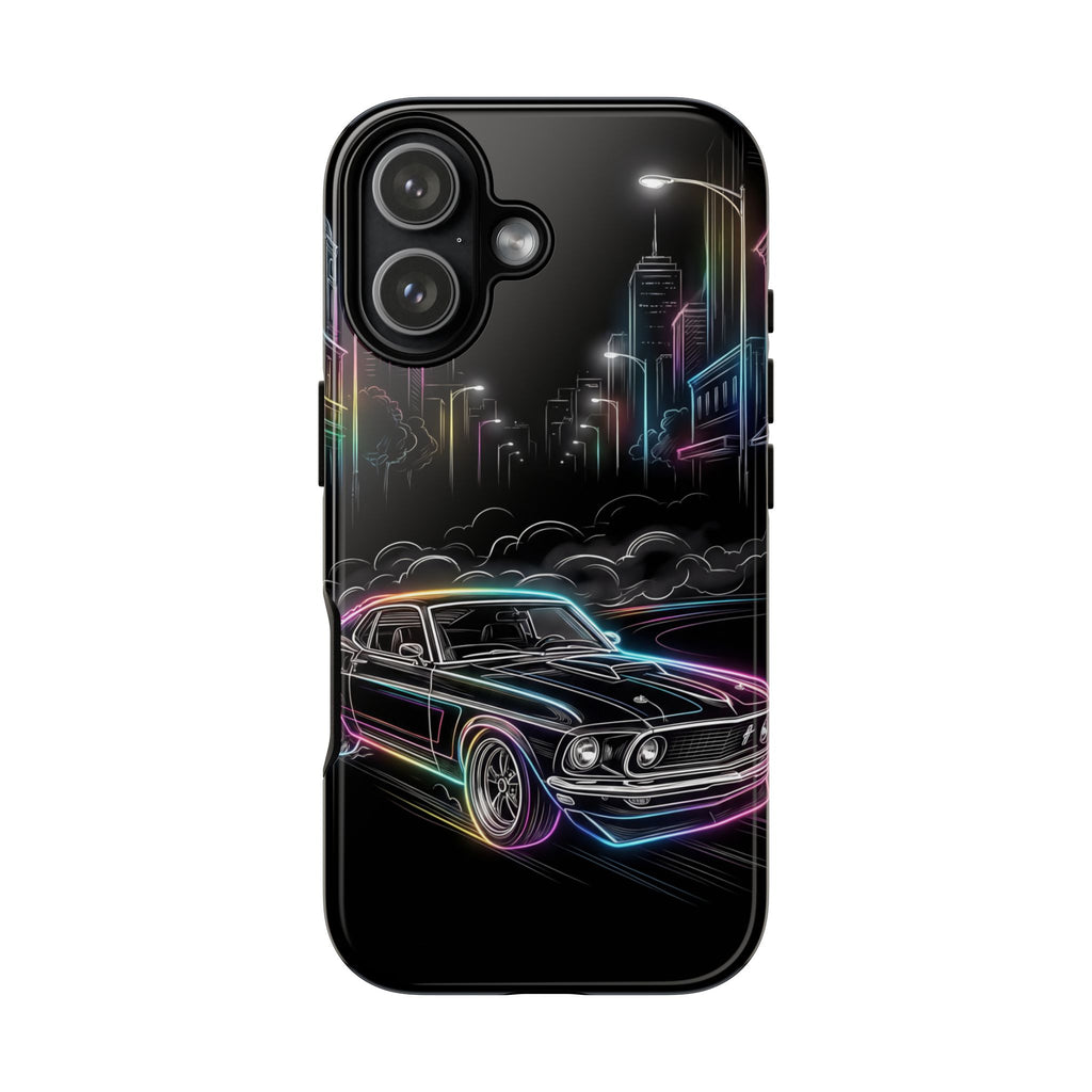 Neon Muscle Car iPhone Case | Retro City Nightscape