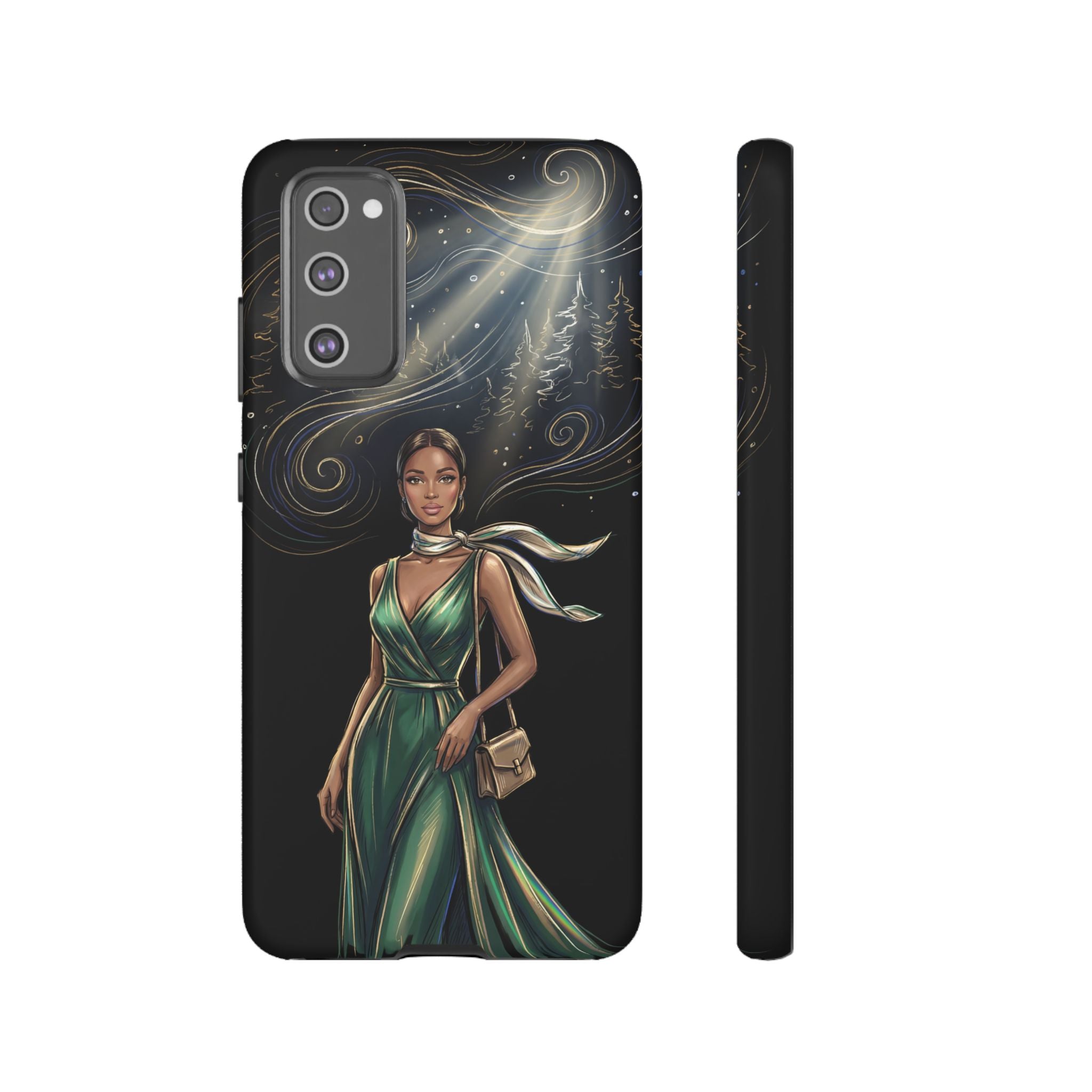 Elegant Woman in Green Dress Art Protective Tough Samsung Galaxy Phone Case