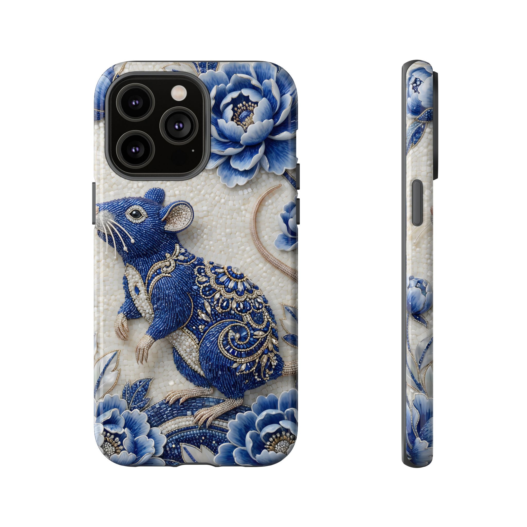 Asian Zodiac Rat iPhone Case | Blue & White Porcelain Art Slim Protective iPhone Case | Year of the Rat Gift