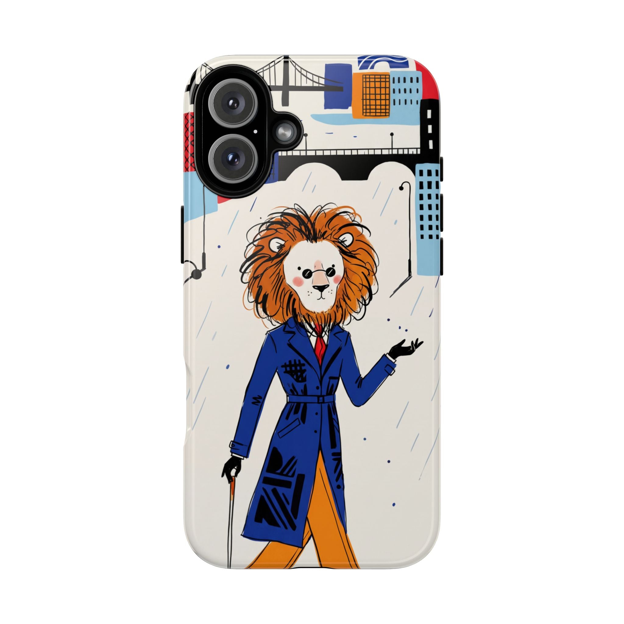 Lion Gentleman iPhone Case | Dapper Lion in City Rain