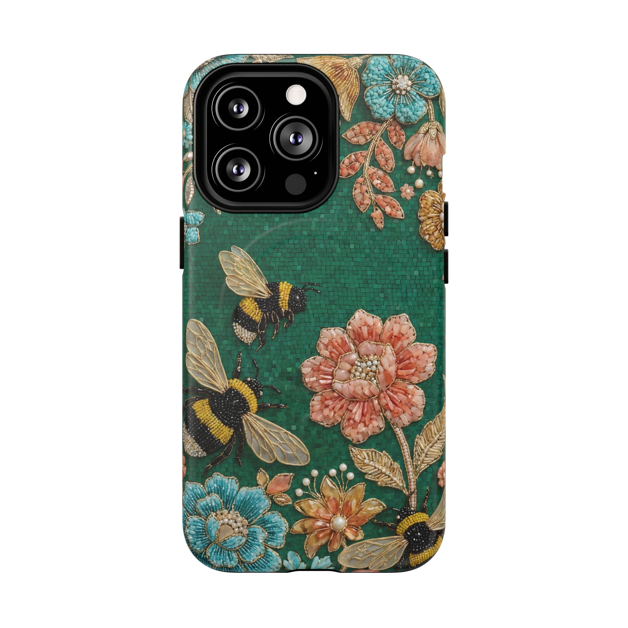 Floral Bumblebee Tough MagSafe iPhone Case | Protective Botanical Phone Cover