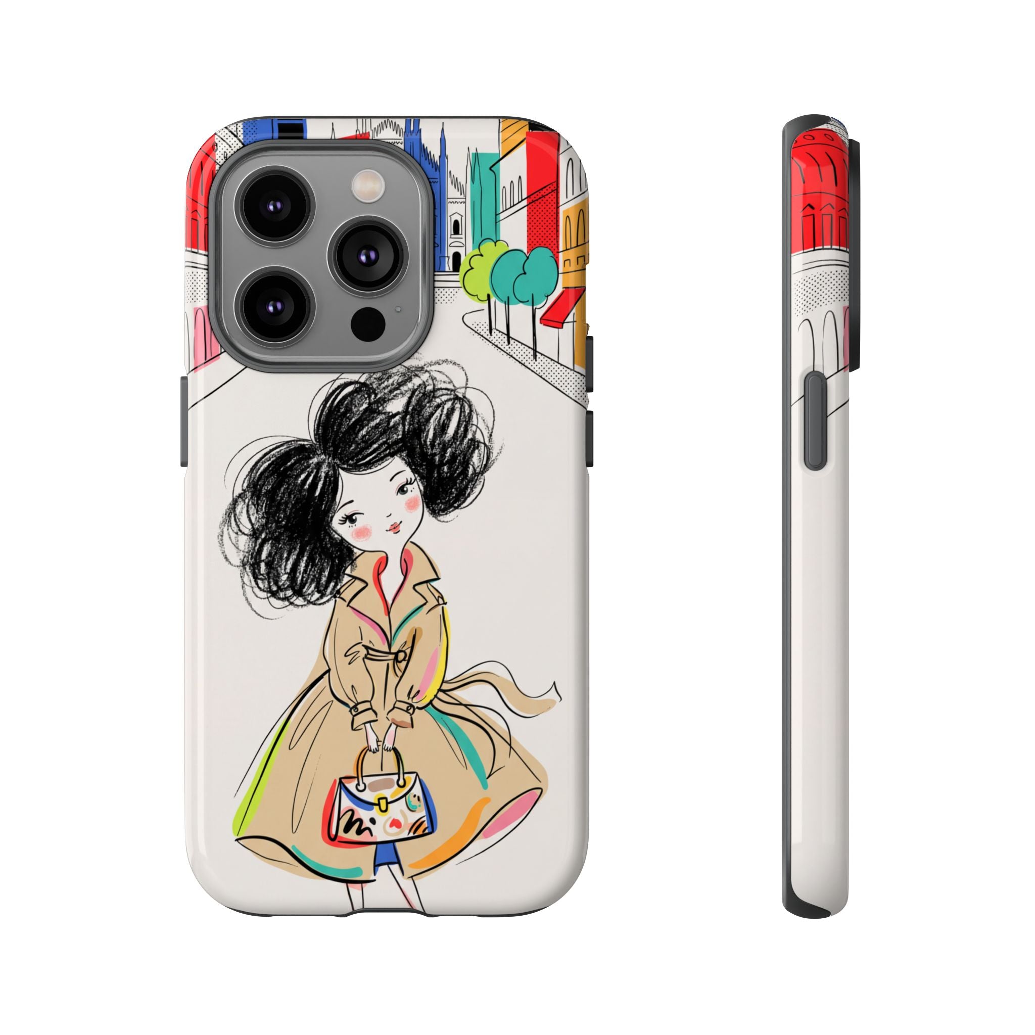 Illustrated Trench Coat Fashion Chic City Girl iPhone Case