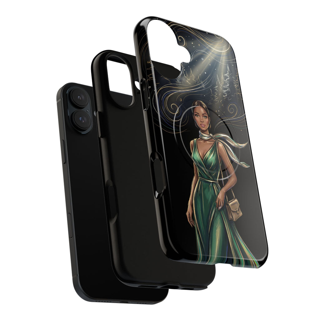 Elegant Woman in Green Dress Art Protective Tough MagSafe iPhone Case