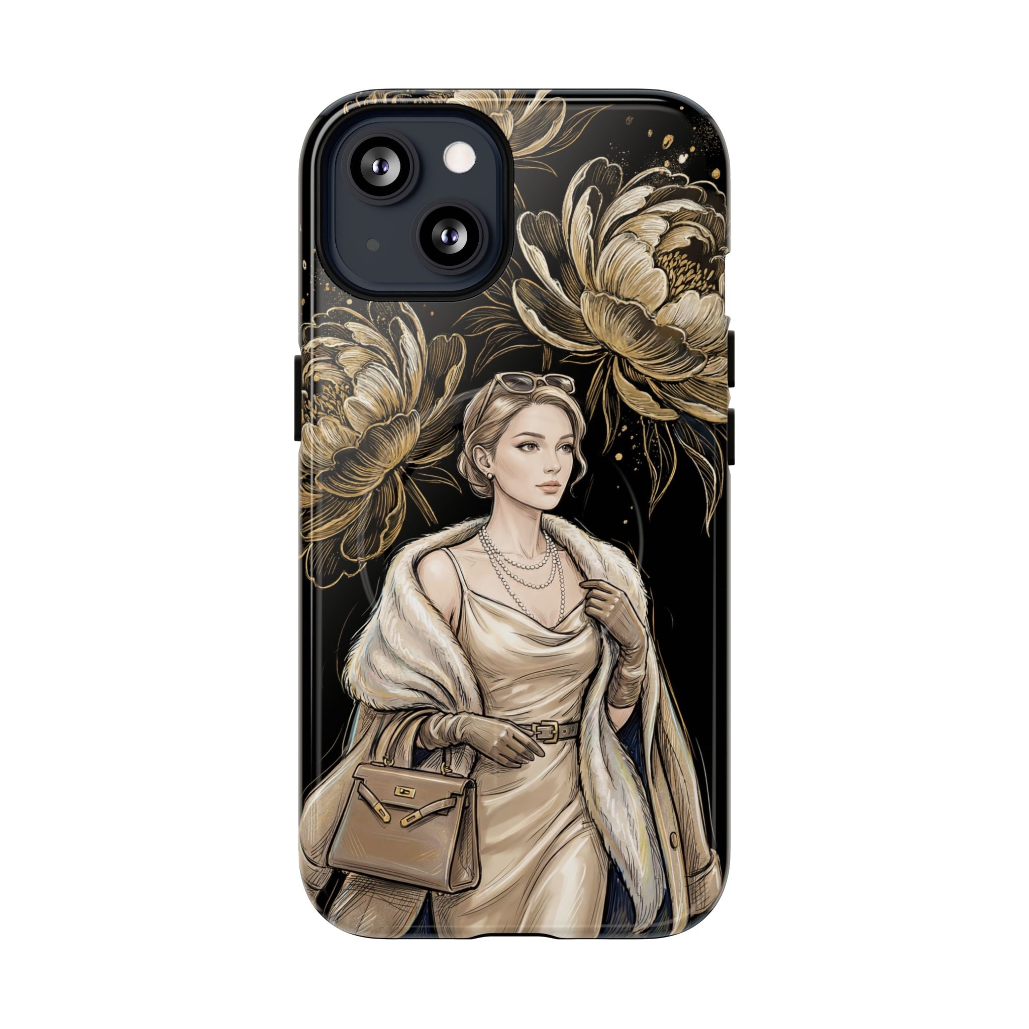 Elegant Vintage Lady Floral MagSafe iPhone Case | Chic Protective Cover for Women