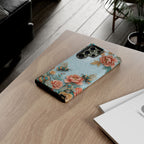 Custodia per telefono Samsung Galaxy Api floreali | Cover protettiva vintage rosa e turchese