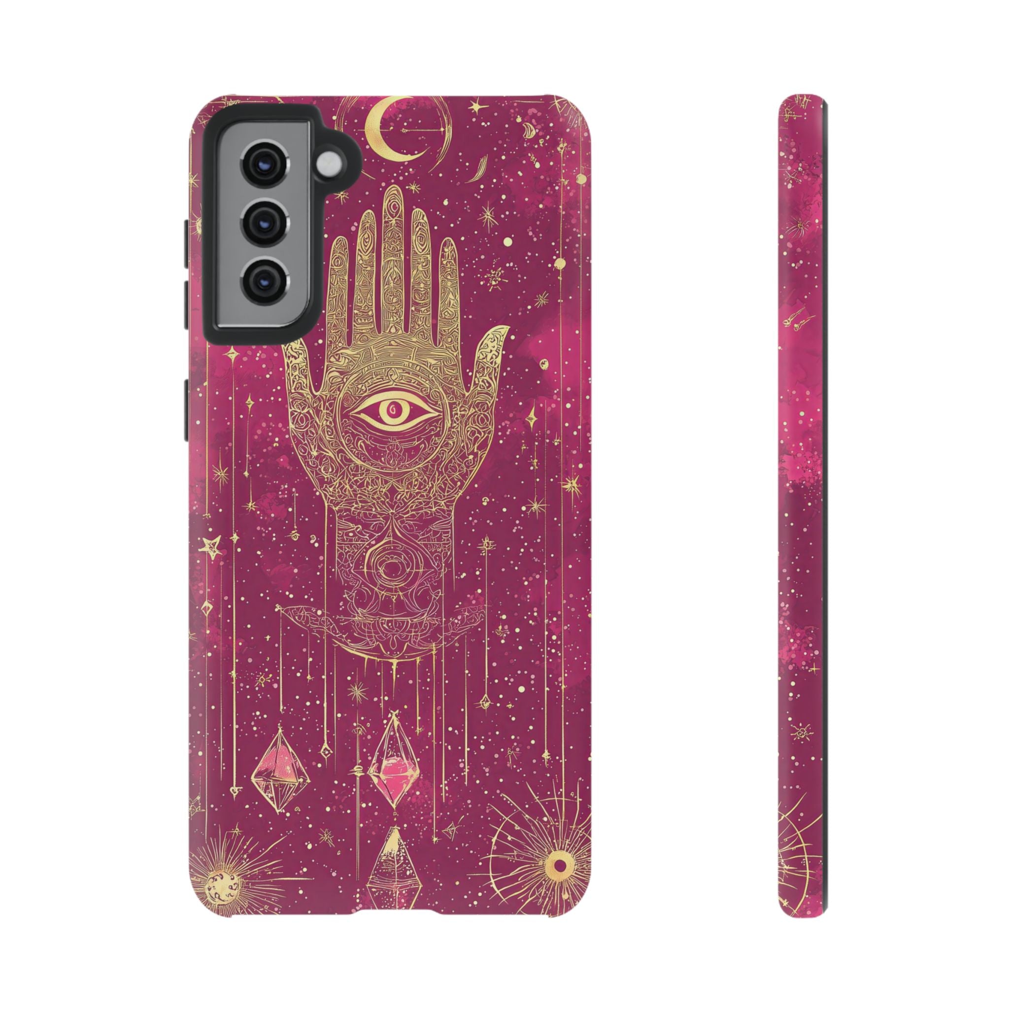 Mystic Hamsa Samsung Galaxy Case | Gold Palm & All-Seeing Eye on Magenta Galaxy