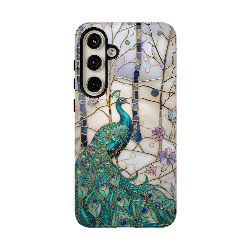 Custodia per Samsung Galaxy con motivo in vetro colorato con pavone