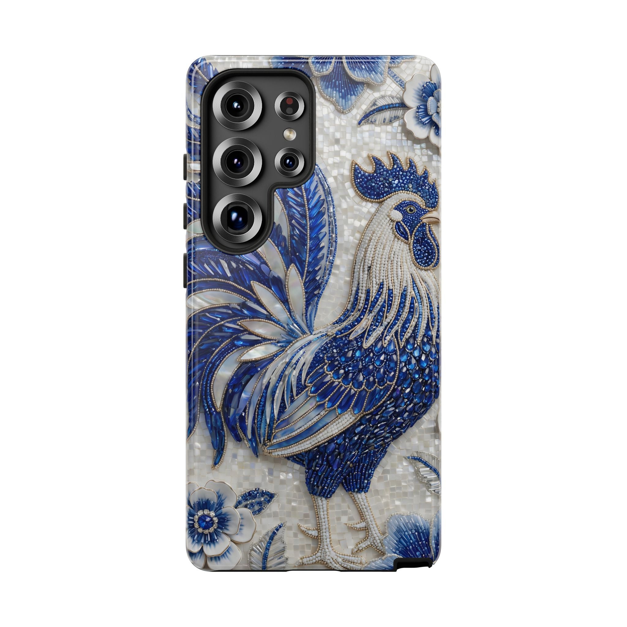 Asian Zodiac Rooster Samsung Galaxy Phone Case | Blue & White Porcelain Slim Shockproof Case | Year of the Rooster Gift