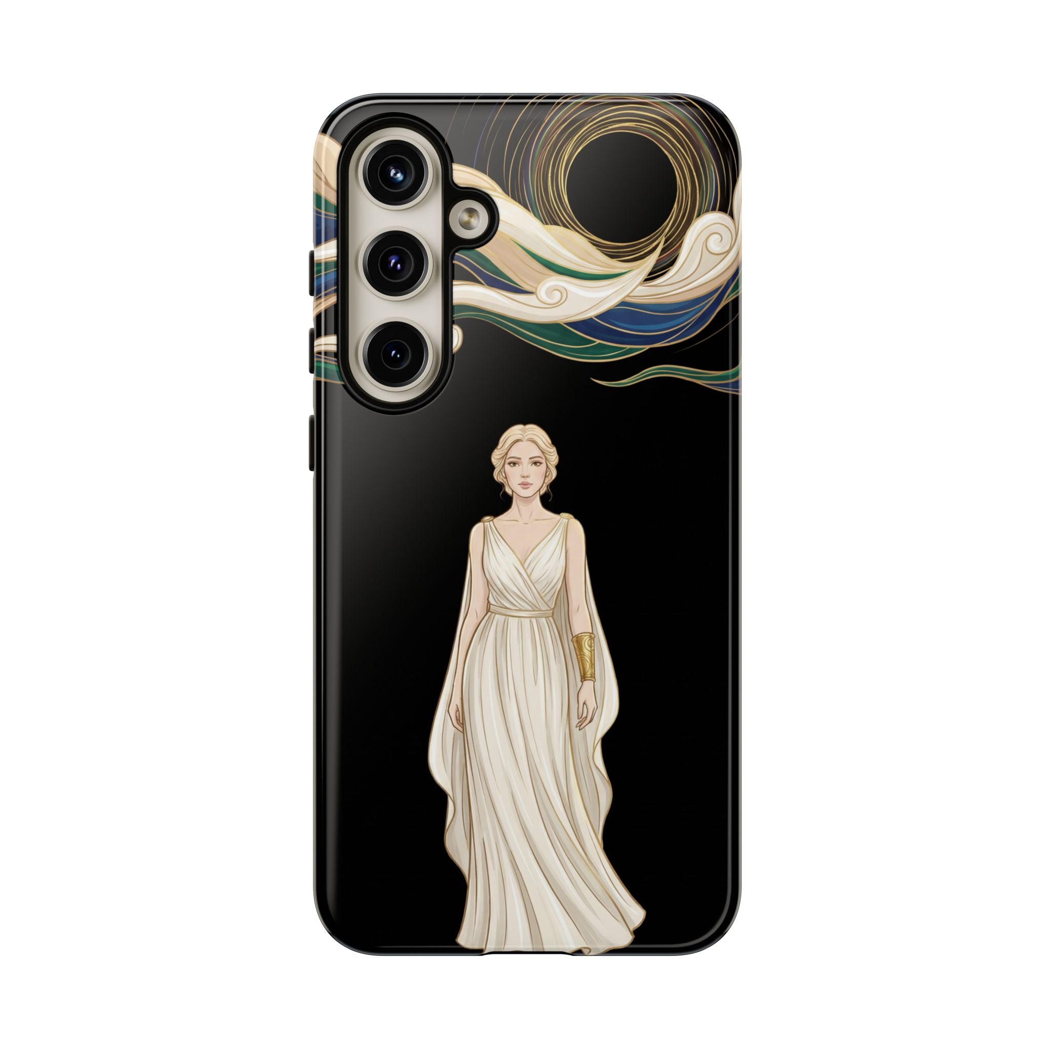 Art Nouveau Goddess Samsung Galaxy Phone Case | Elegant Woman Illustration on Black