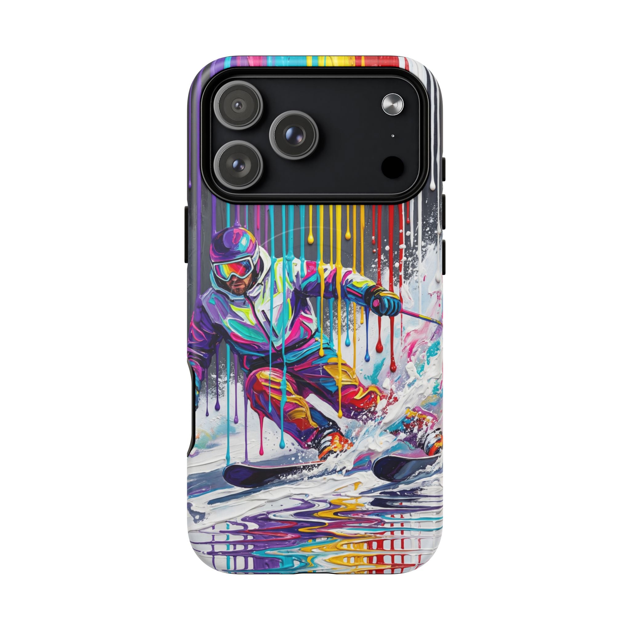 Colourful Skiing Drip Art Tough MagSafe iPhone Case