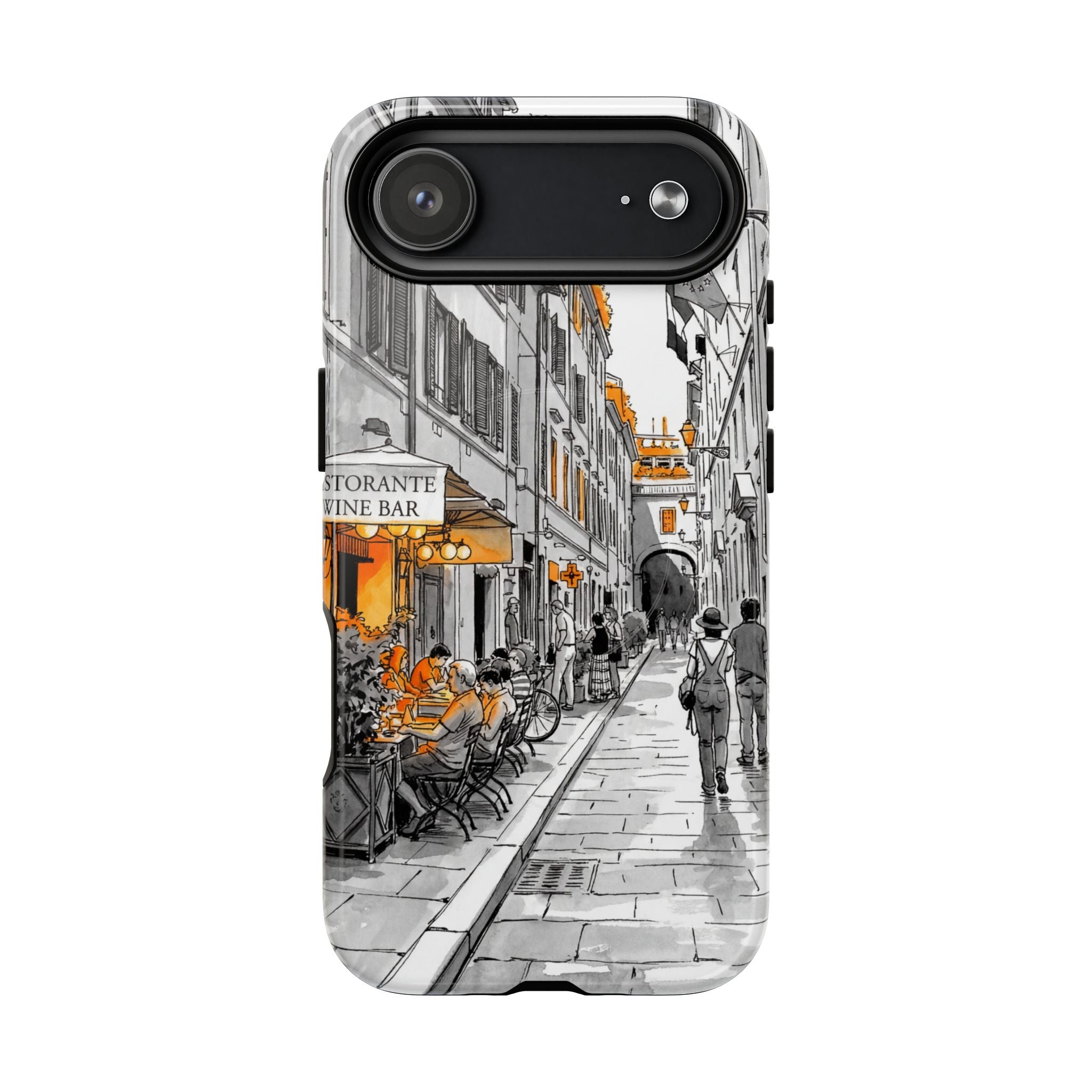 Custodia per iPhone con scena di strada in Italia | Custodia MagSafe resistente con dettagli arancioni