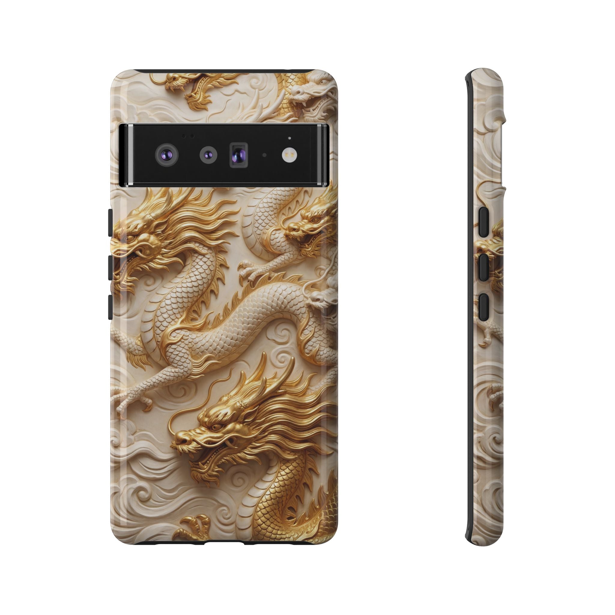 Dragon Relief Google Pixel Case — Gold Carved Dragon Protective Cover