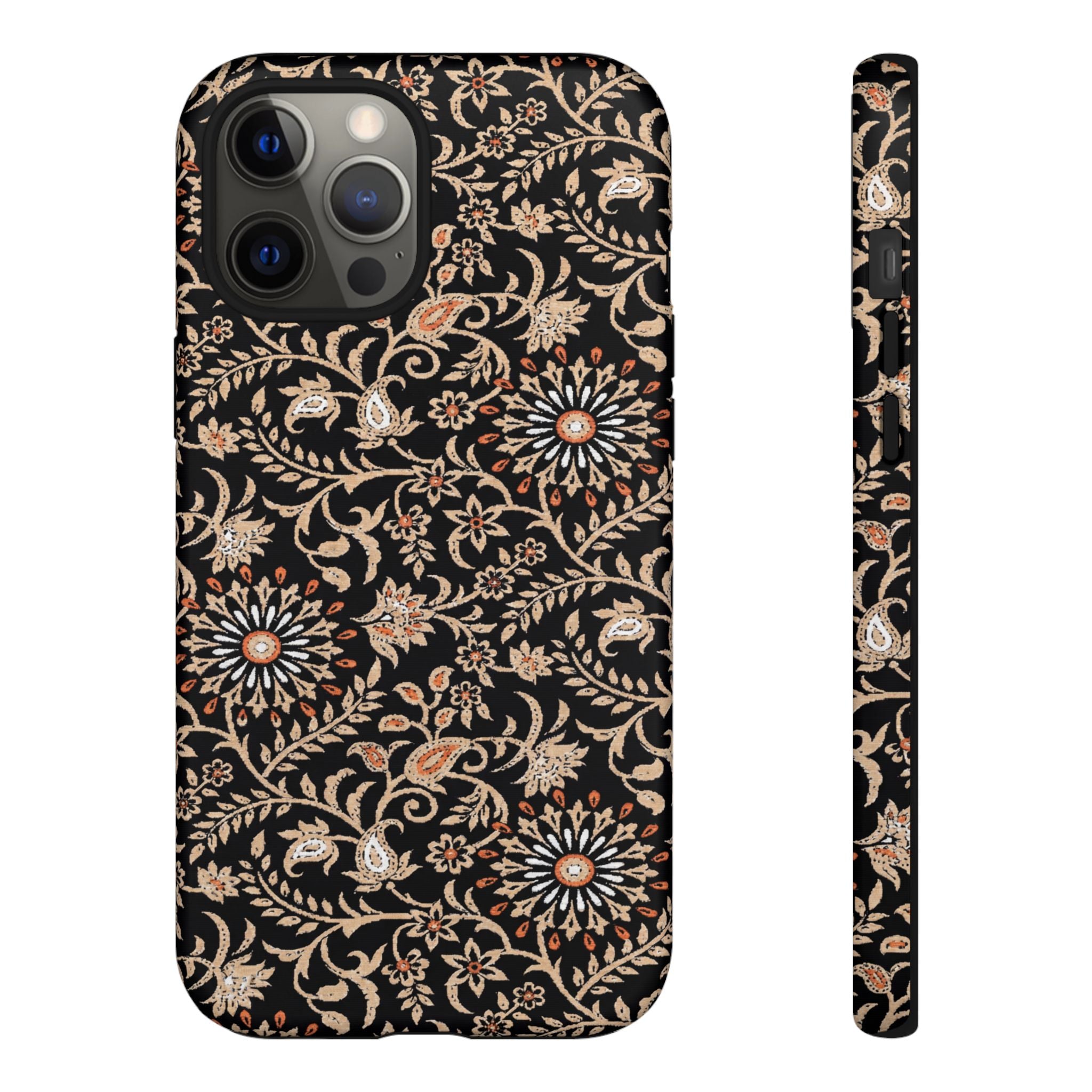Batik Floral Black Ornate Daisies Tough iPhone Case