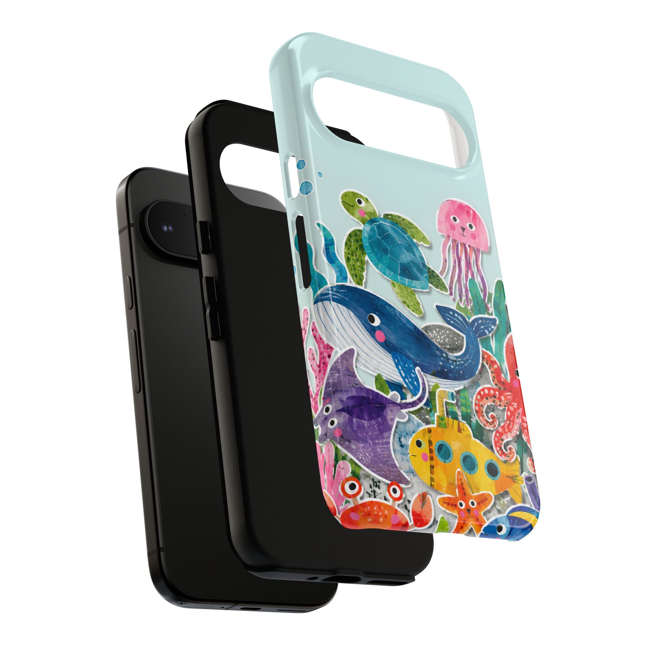 Cute Coastal Ocean Google Pixel Phone Case | Aesthetic Whale Turtle Marine Life Cover