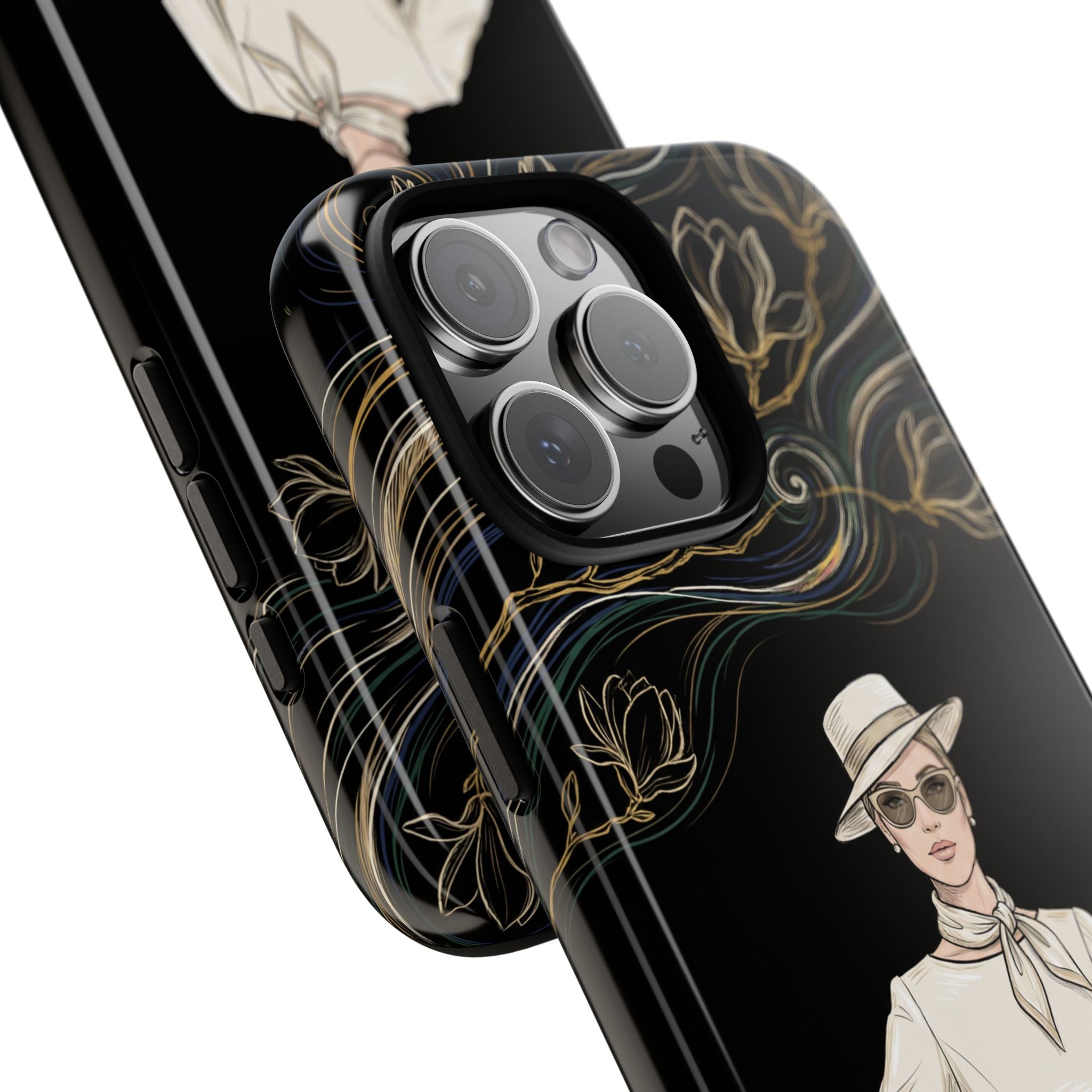 iPhone Case | Elegant Vintage Lady with Gold Floral Swirls