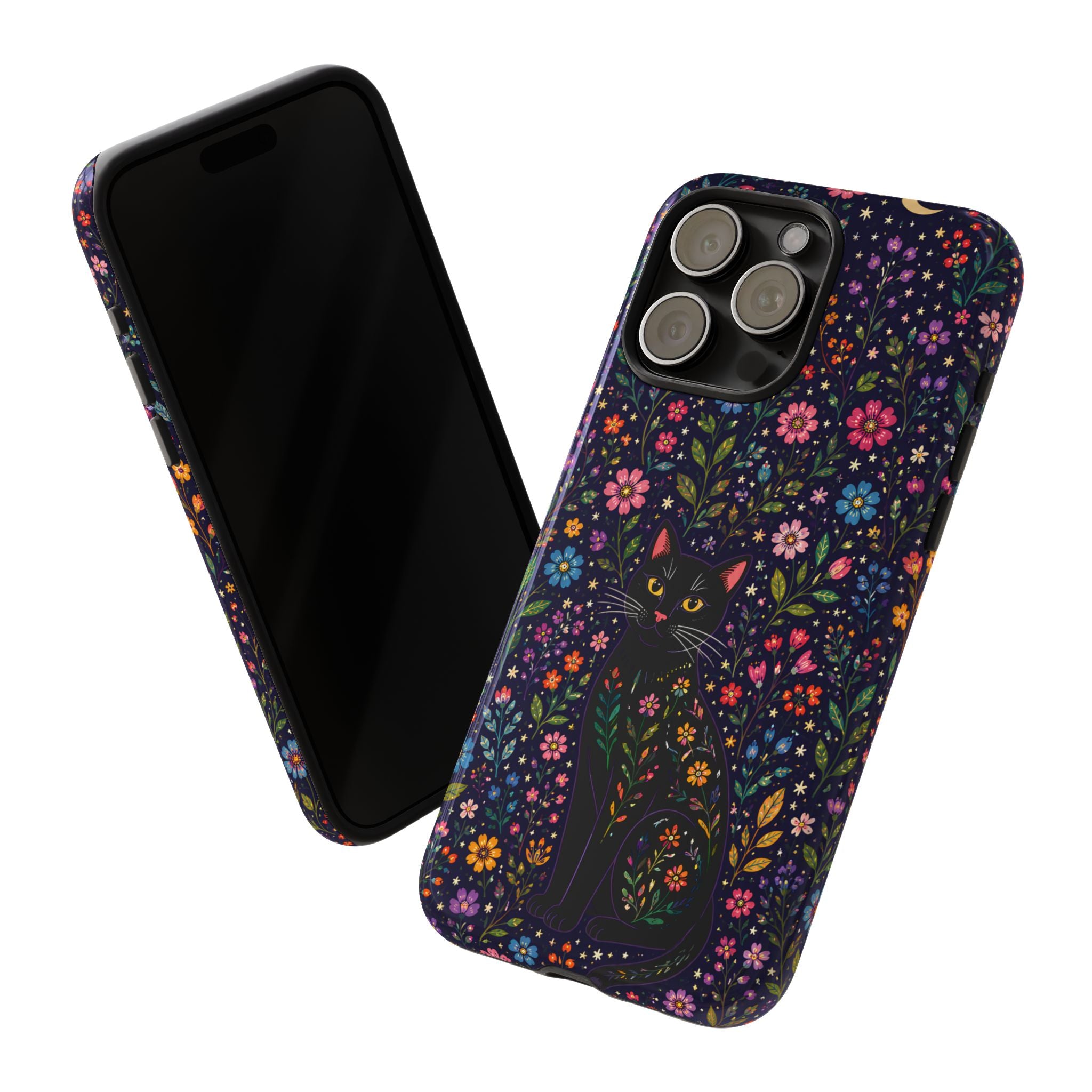 Celestial Black Cat iPhone Case | Whimsigoth Floral