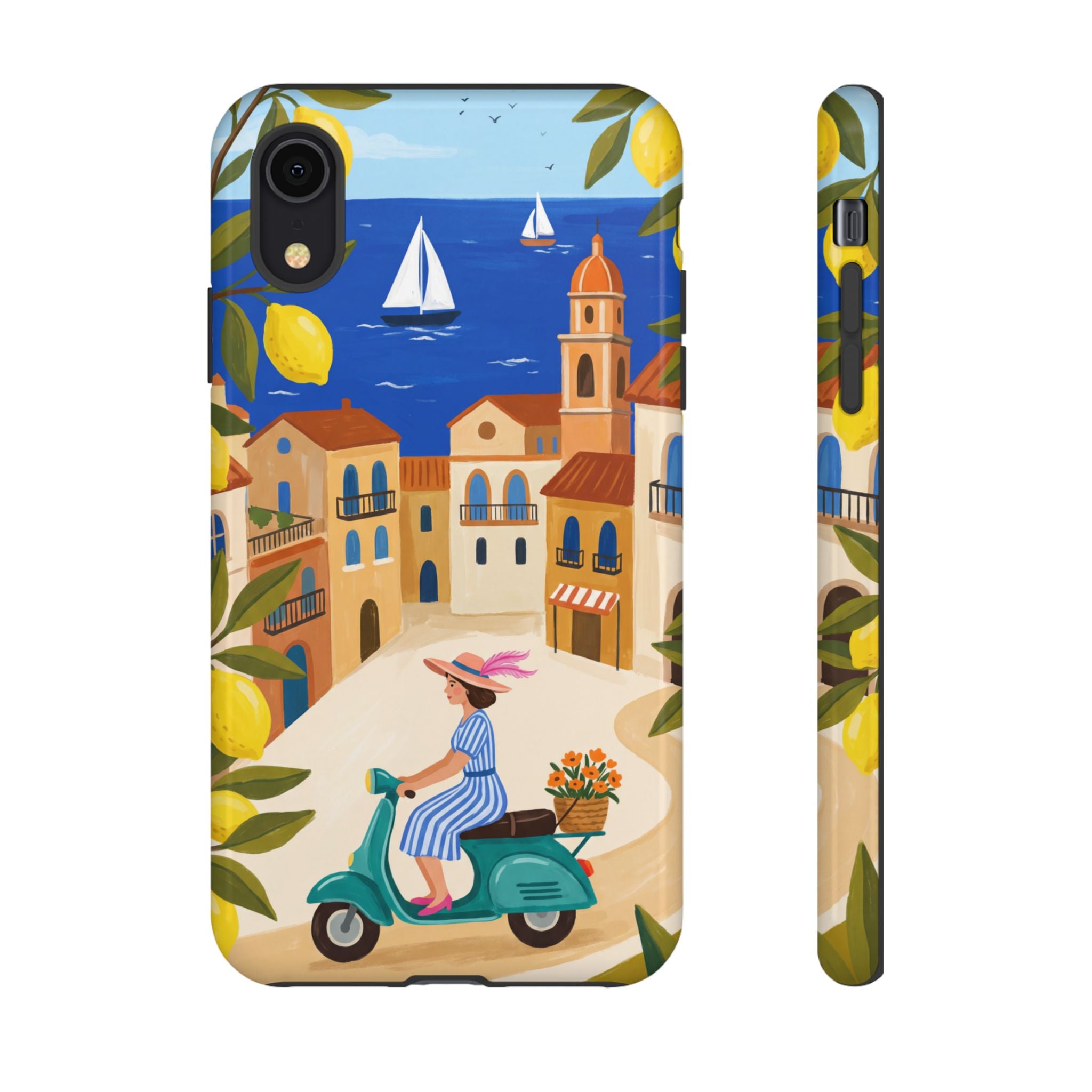 Mediterranean Scooter iPhone Case | Coastal Lemon Grove Design