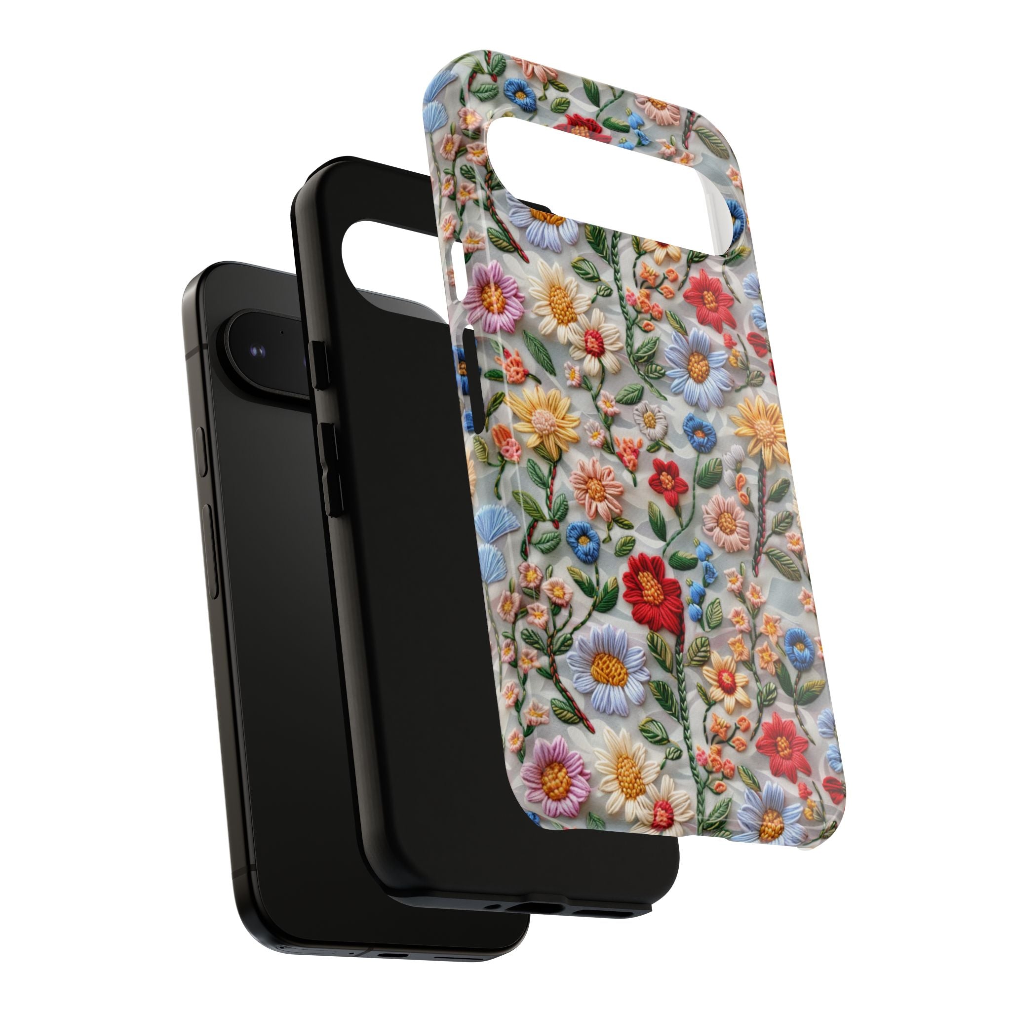 Floral Embroidered Pattern Tough Google Pixel Case — Colourful Daisy & Wildflower Design