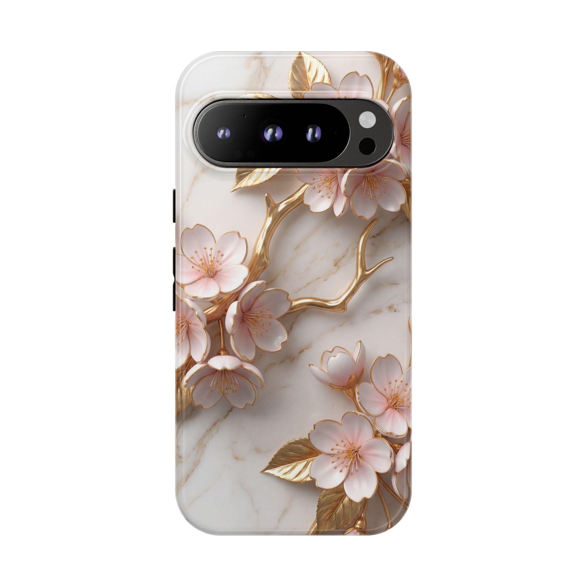 Floral Marble Google Pixel Case — Sakura Gold Cherry Blossom Tough Case