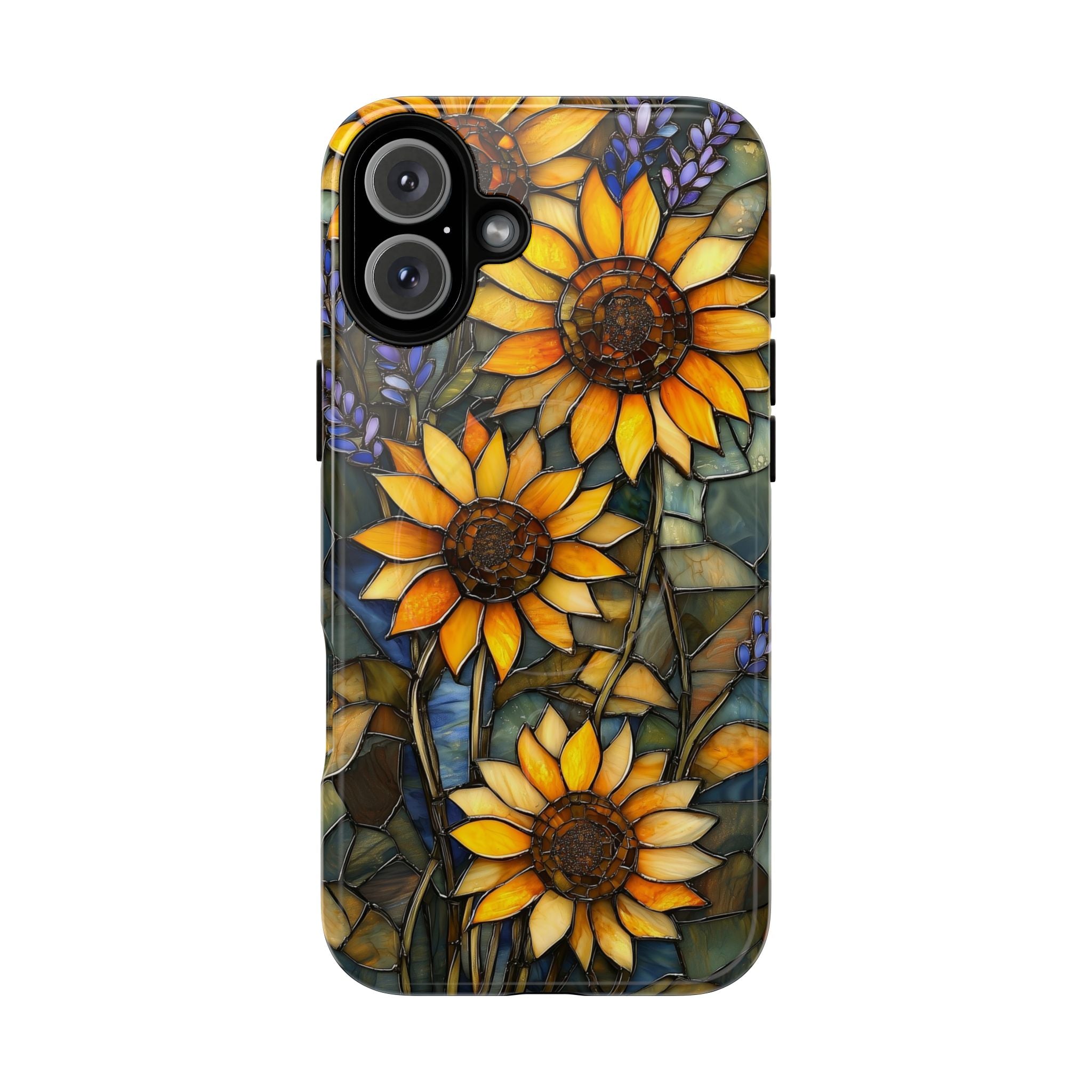 Custodia MagSafe resistente per iPhone con motivo a girasole in vetro colorato
