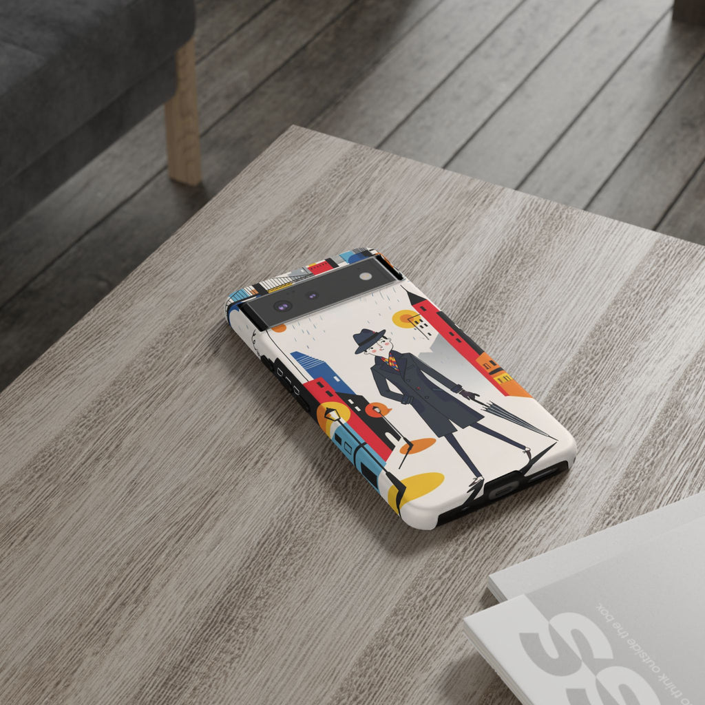 Retro Gentleman in Cityscape Illustration Google Pixel Phone Case