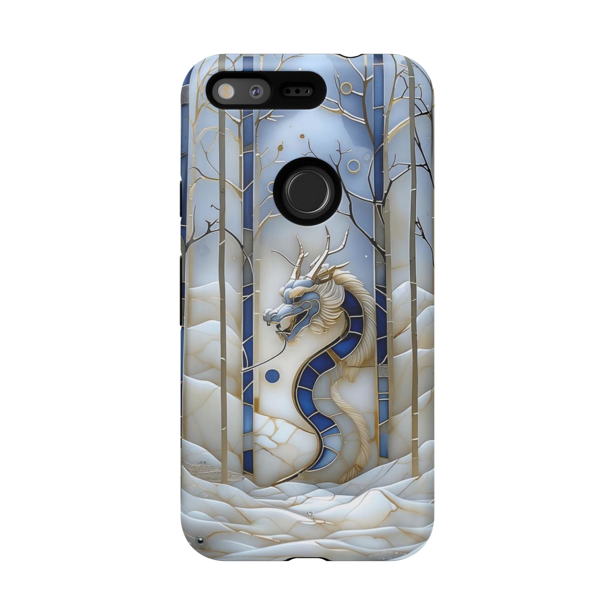 Dragon Stained Glass Google Pixel Case — Blue Winter Forest Protective Cover