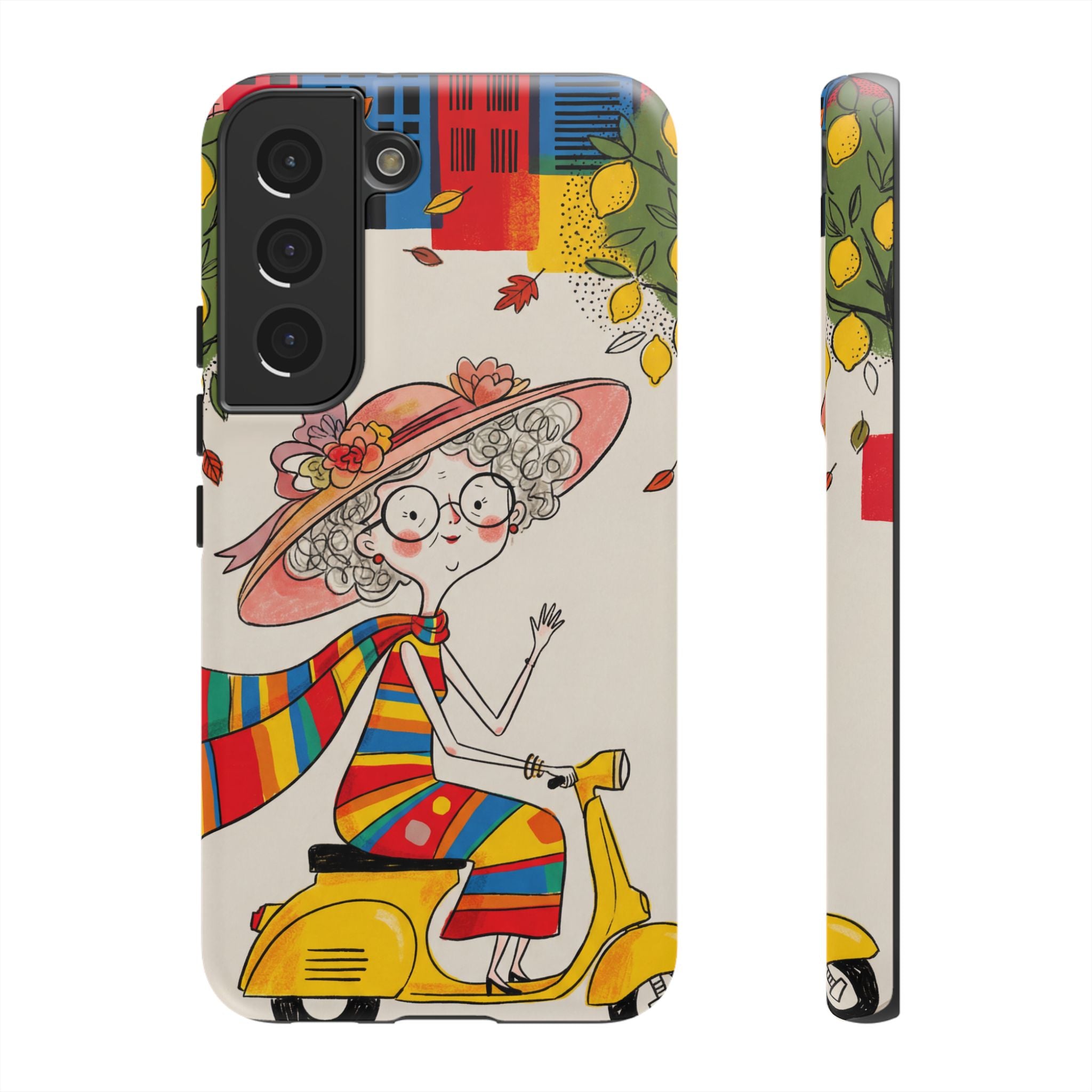 Vintage Scooter Granny Samsung Galaxy Phone Case | Colourful Retro Elderly Lady Design