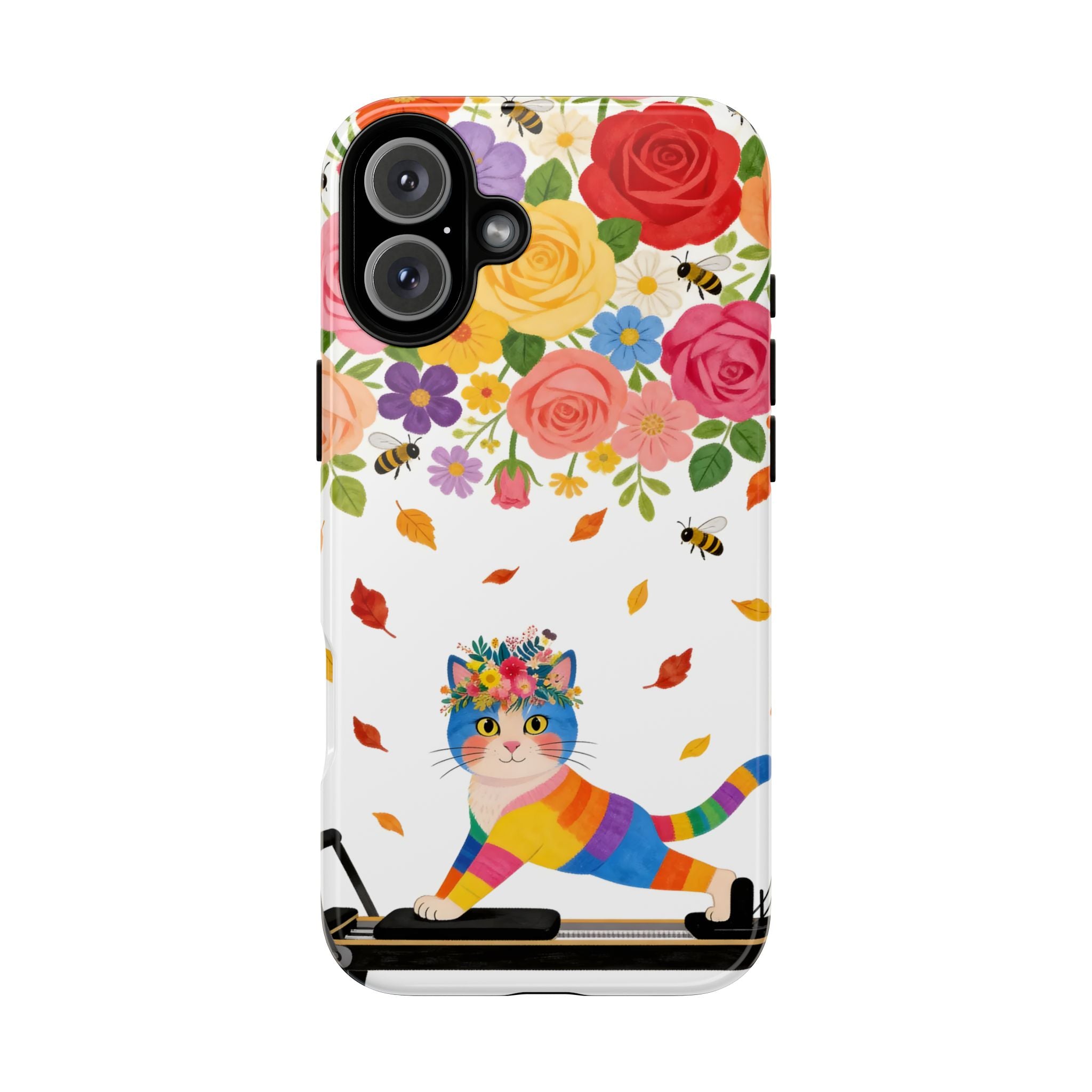 Floral Rainbow Cat Tough iPhone Case — Colorful Pilates Cat Design