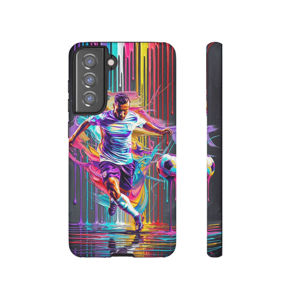 Soccer Player Neon Art Samsung Galaxy Phone Case | Vibrant Football Kick Protective Cover