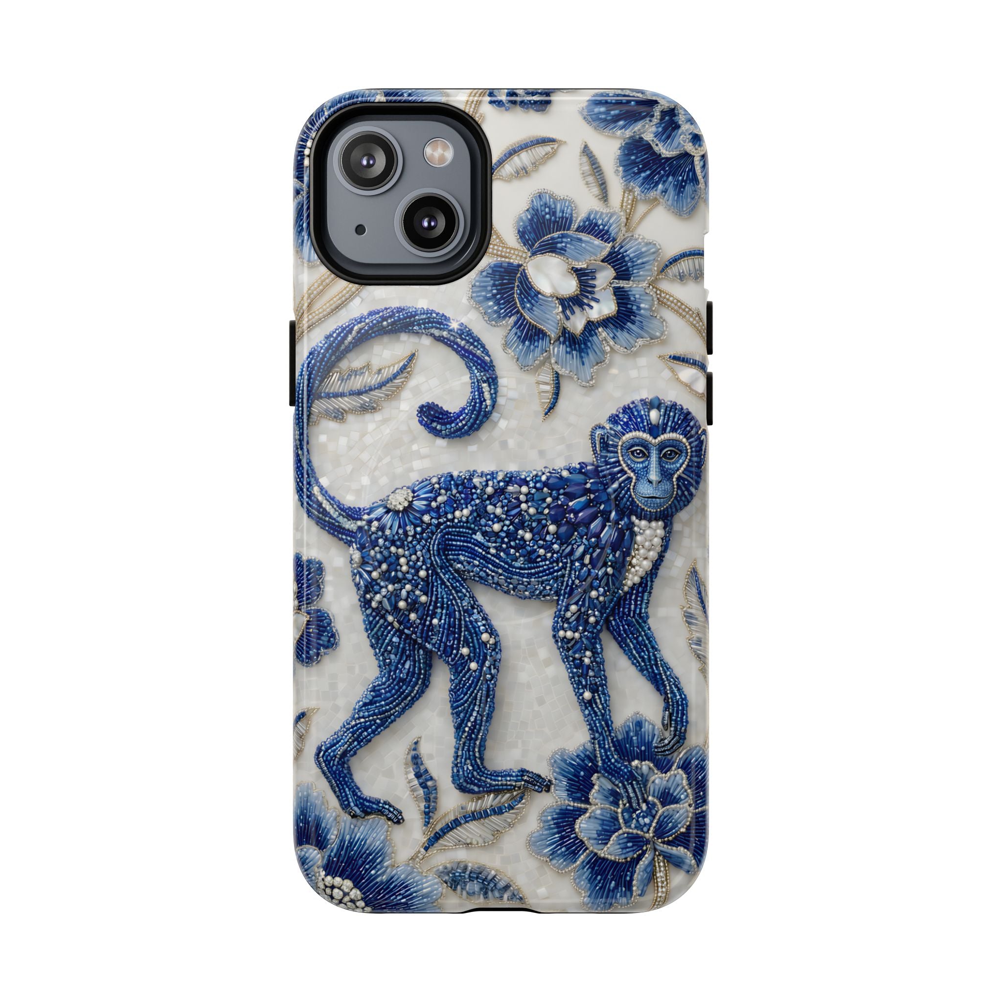 Asian Zodiac Monkey MagSafe iPhone Case | Blue & White Porcelain Art Protective Case | Year of the Monkey Gift
