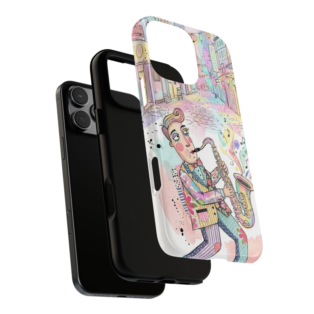 Custodia iPhone Sassofonista | Illustrazione Jazz Pastello