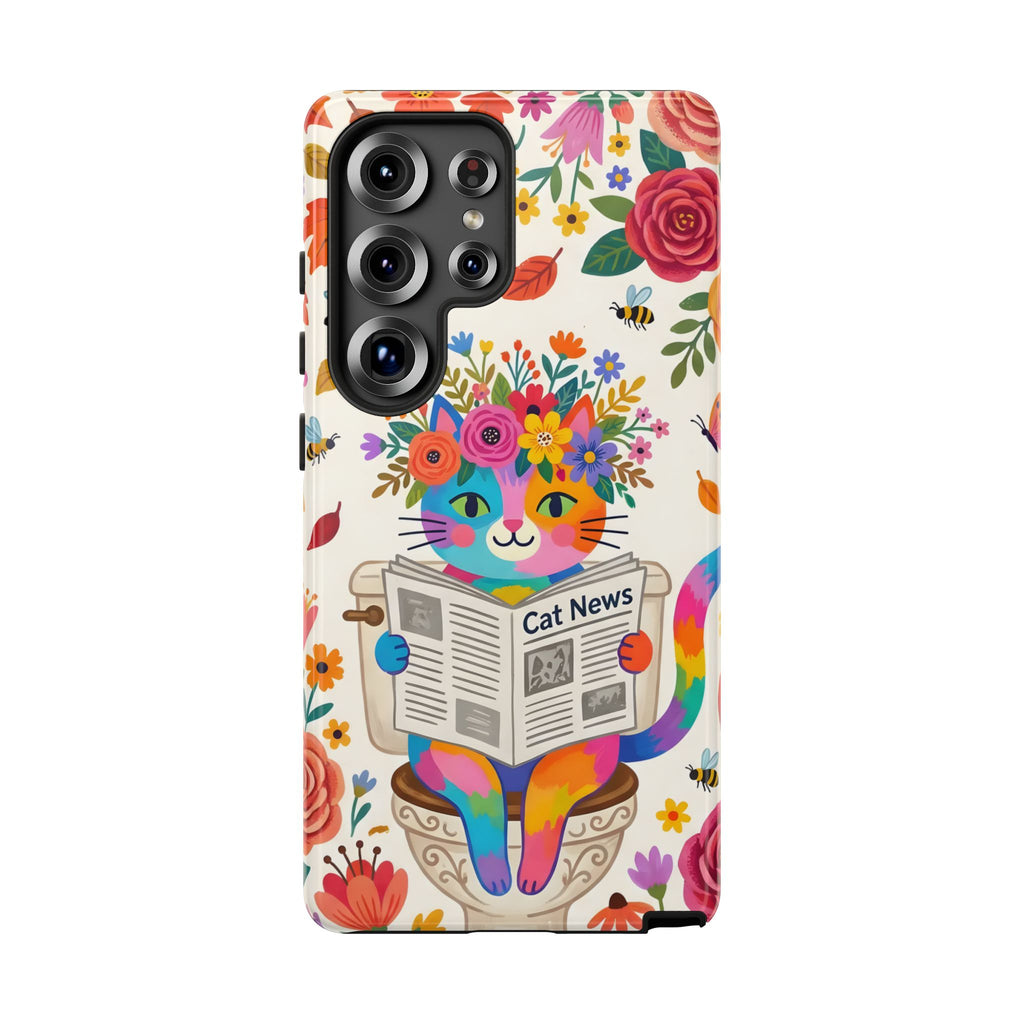 Floral Rainbow Cat Samsung Galaxy Phone Case | Cat News Design