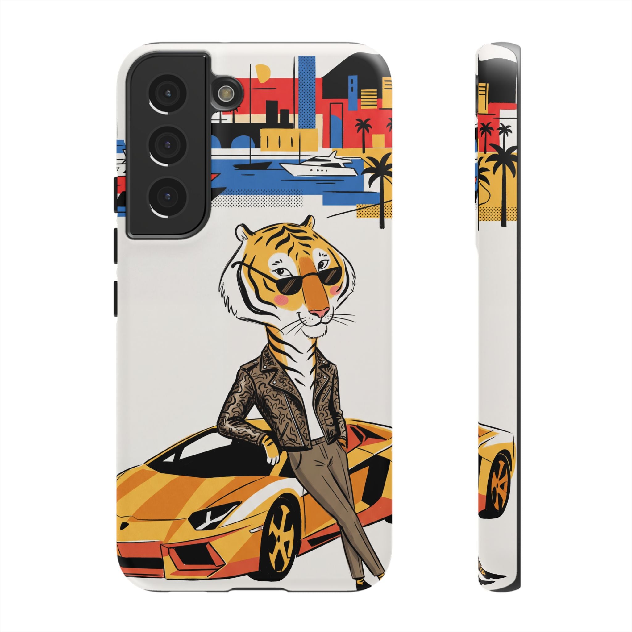 Stylish Tiger with Sports Car Illustration Samsung Galaxy Phone Case