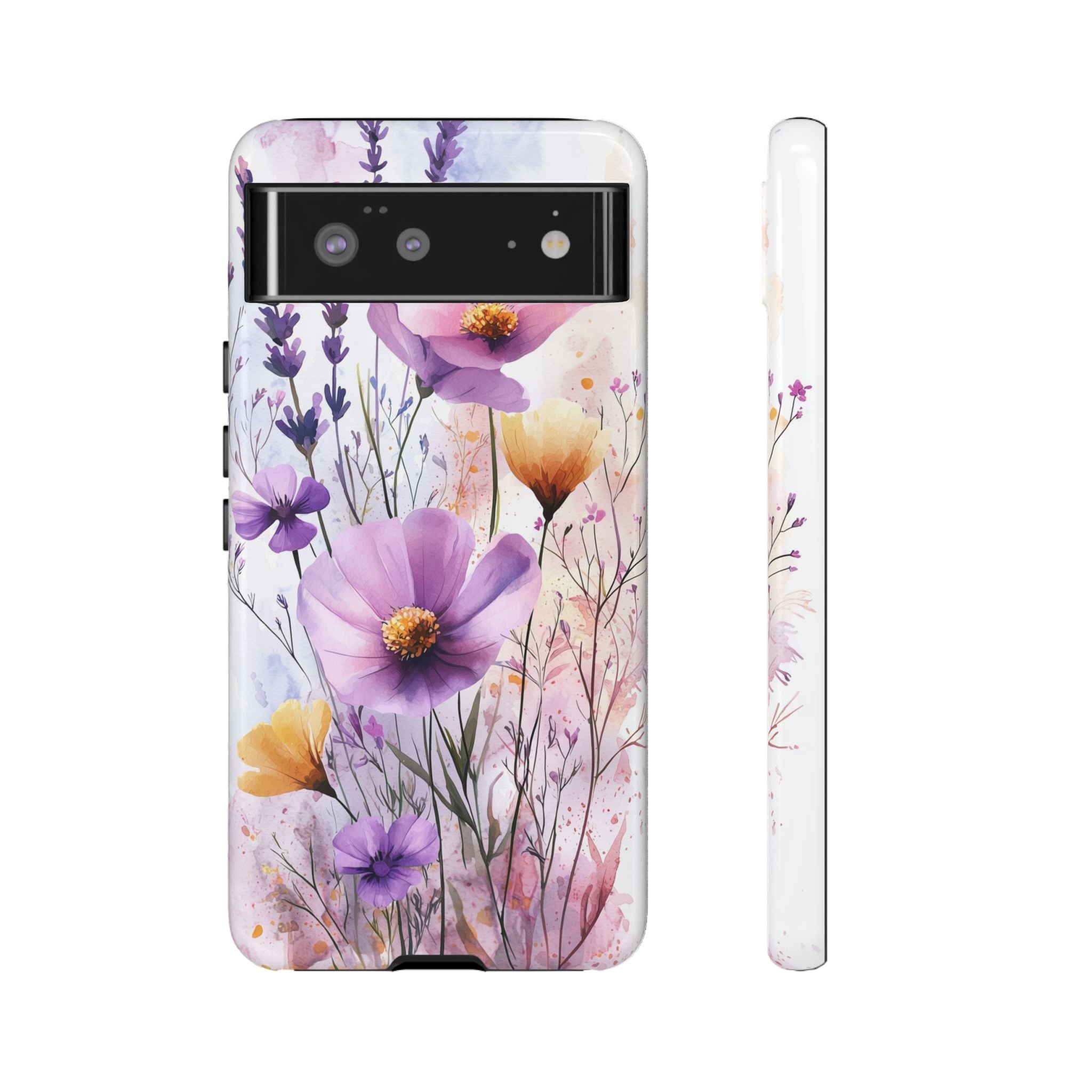 Floral Watercolour Tough Google Pixel Case | Purple & Yellow Wildflowers