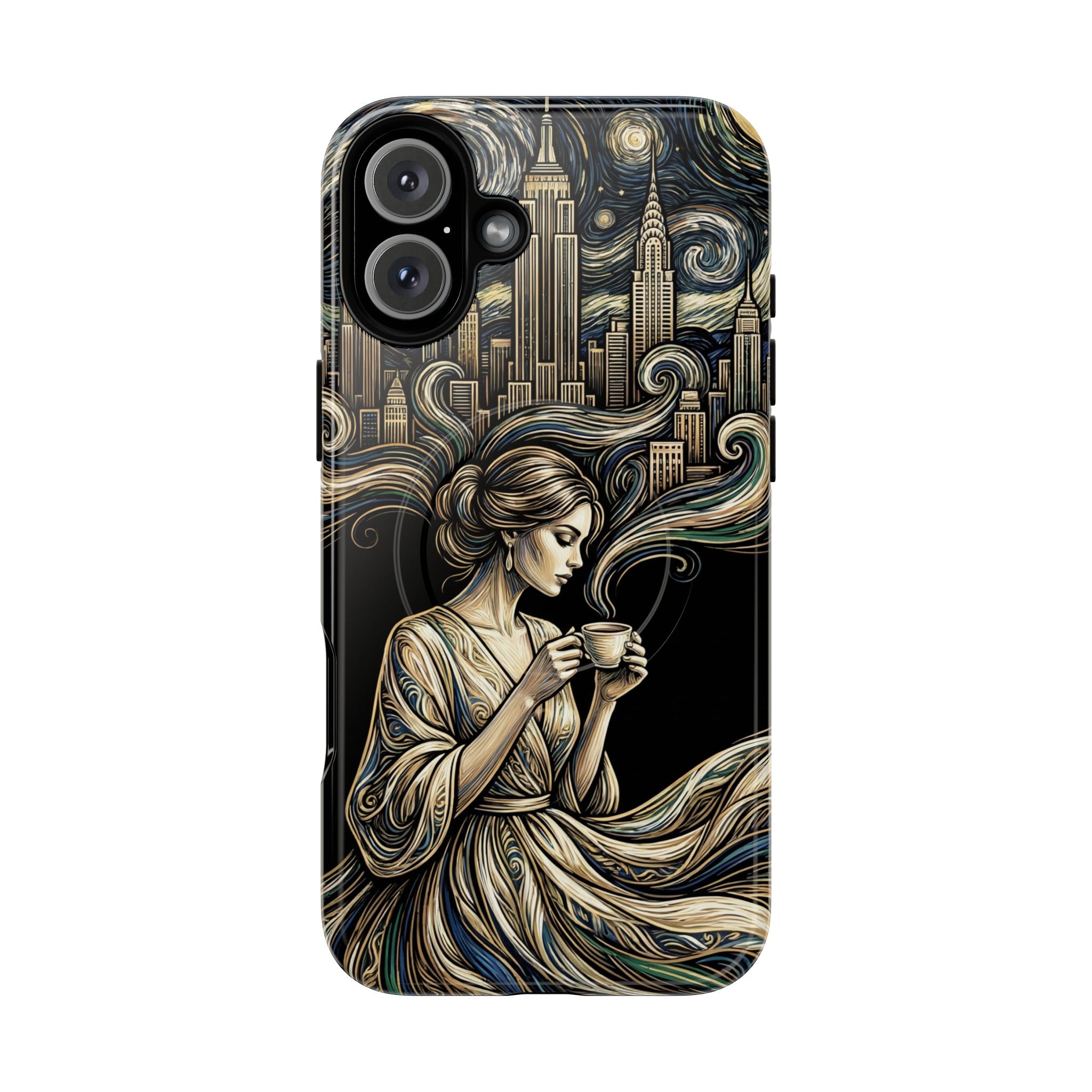 Vintage Cityscape Woman Tea Art MagSafe iPhone Case