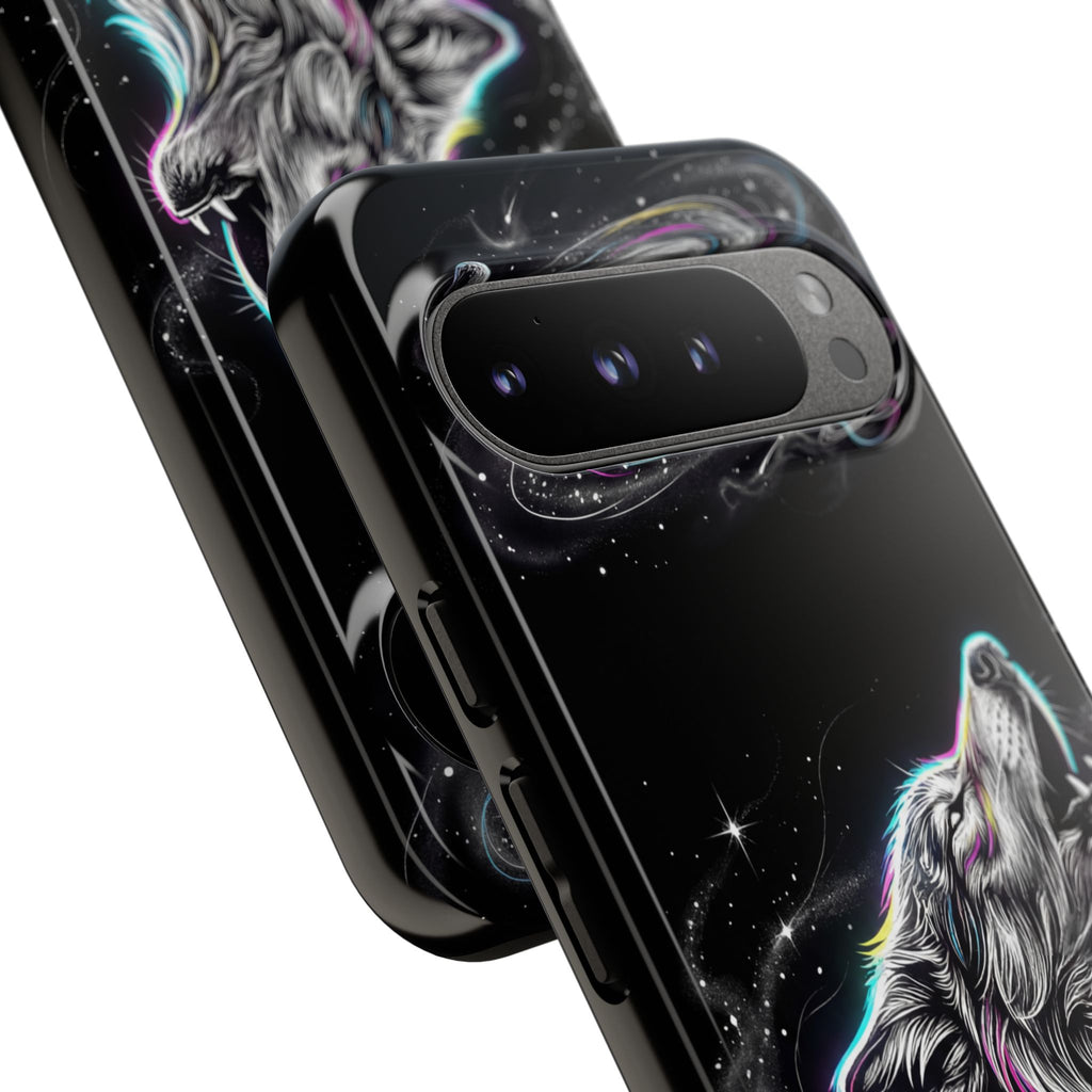 Wolf Galaxy Tough Google Pixel Phone Case | Colorful Howling Wolf Space Design